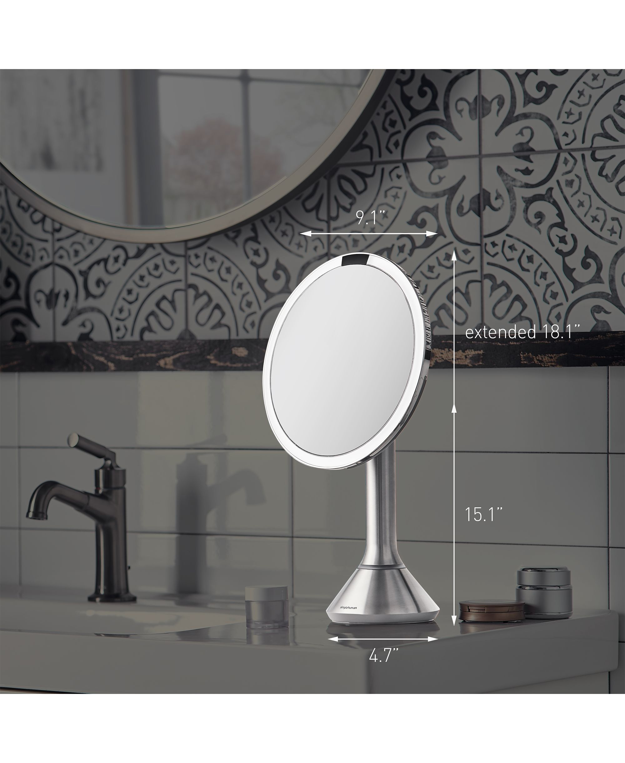 8" Sensor Makeup Mirror, 5x Magnification & Adjustable Brightness — Image 4