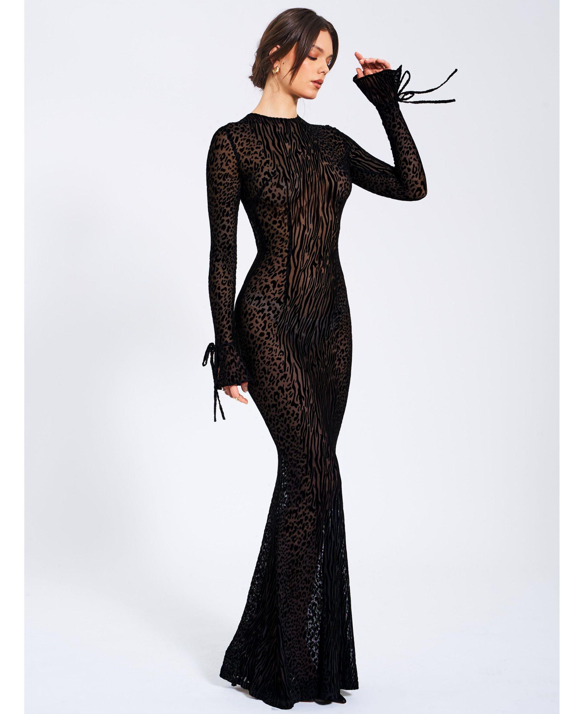 Waylynn Print Burnout Velvet Detail Mesh Maxi Dress — Image 7
