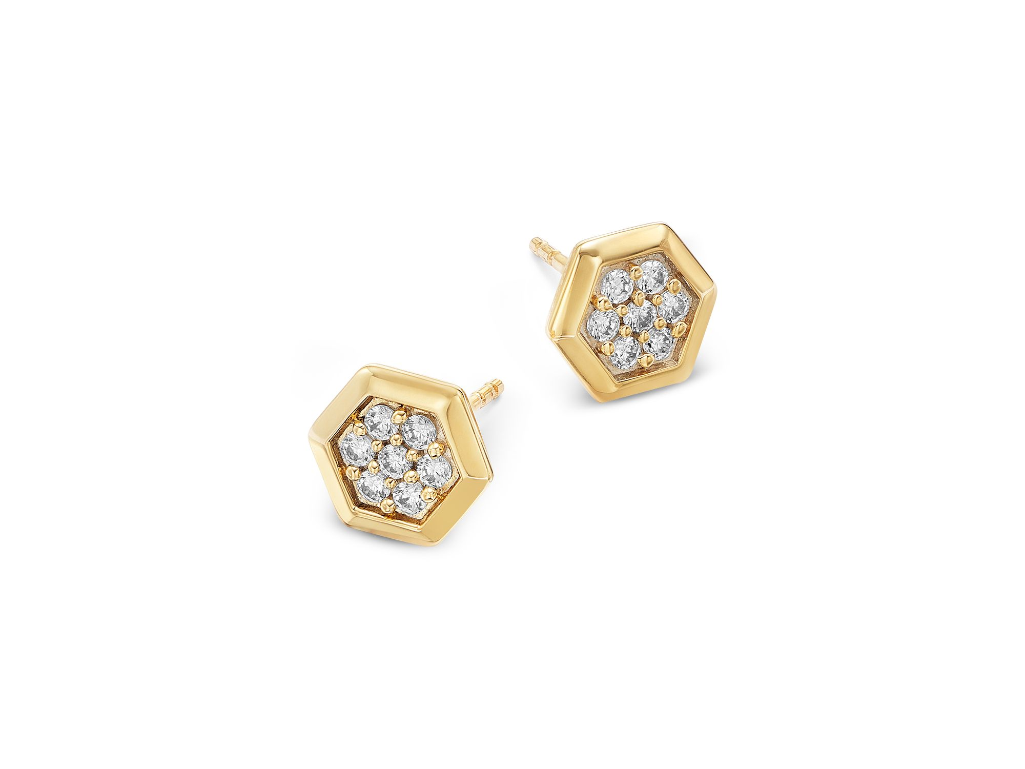 Diamond Honeycomb Hexagon Stud Earrings in 14K Yellow Gold, 0.25 tcw — Image 3