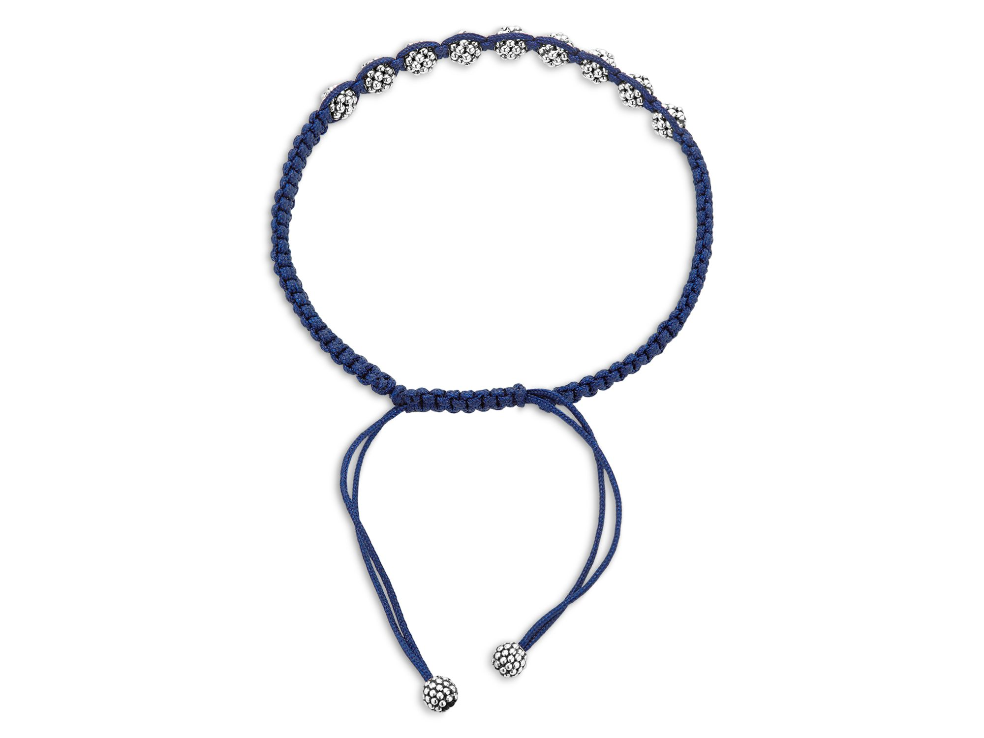Men's Sterling Silver Anthem Caviar Bead Navy Blue Macrame Bracelet - Exclusive — Image 3