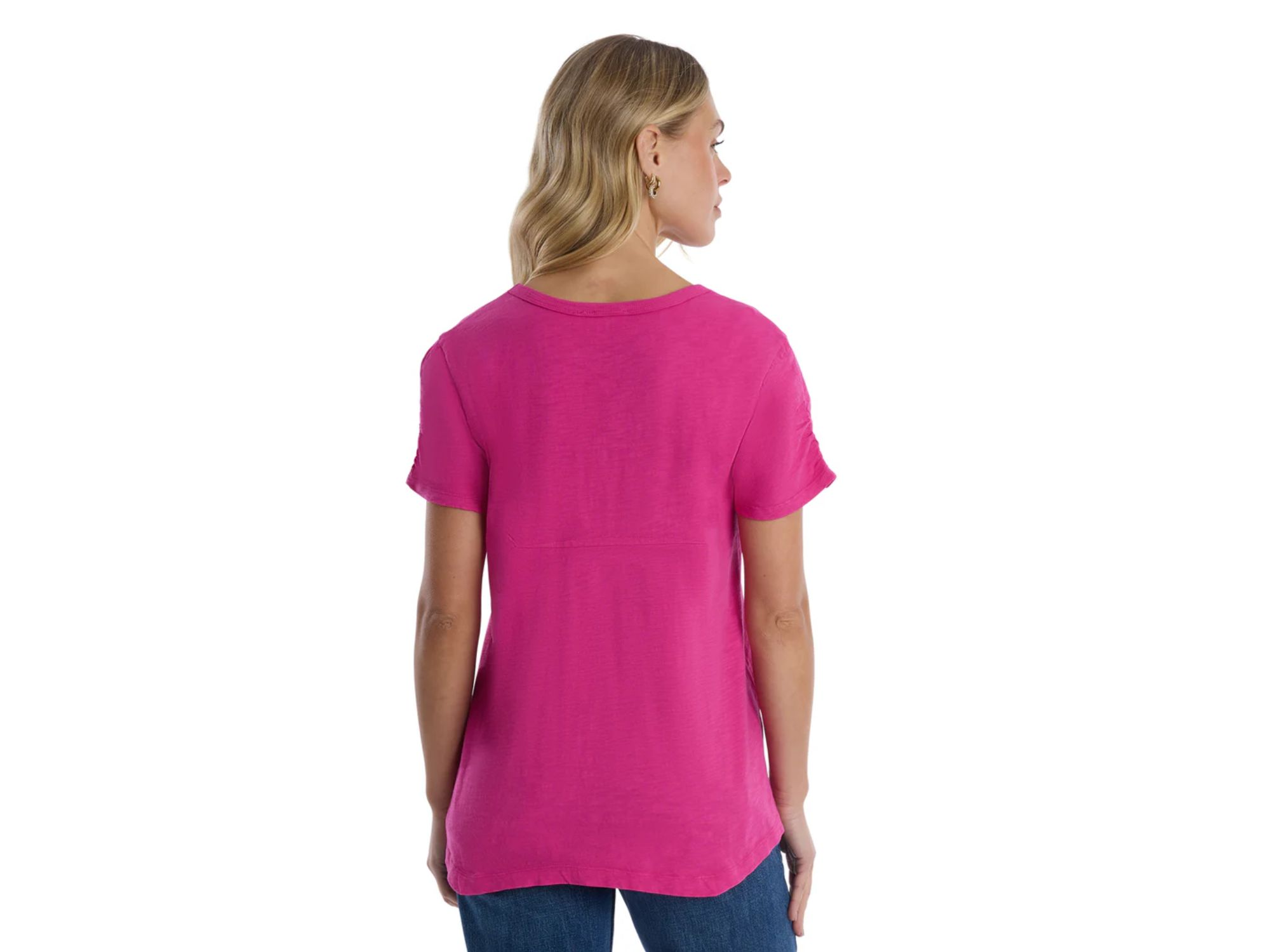 Deep V-Neck Ruched Sleeve Tee — Image 3