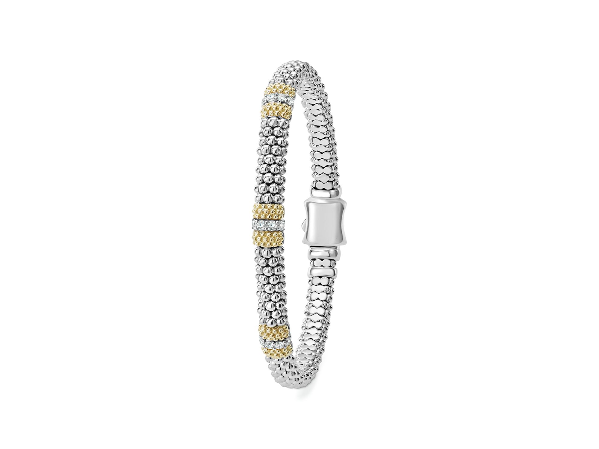 18K Gold & Sterling Silver Diamond Lux Three Station Bracelet, 6mm — Image 7