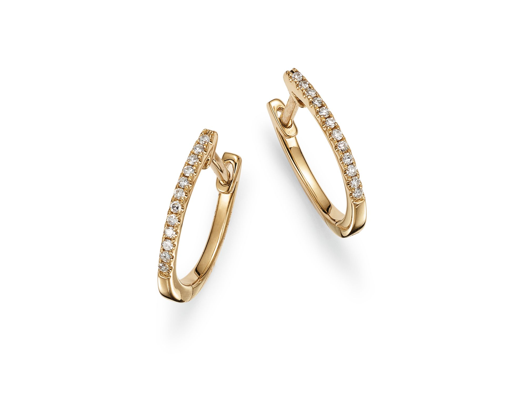 14K Yellow Gold Diamond Medium Huggie Hoop Earrings - Exclusive — Image 4