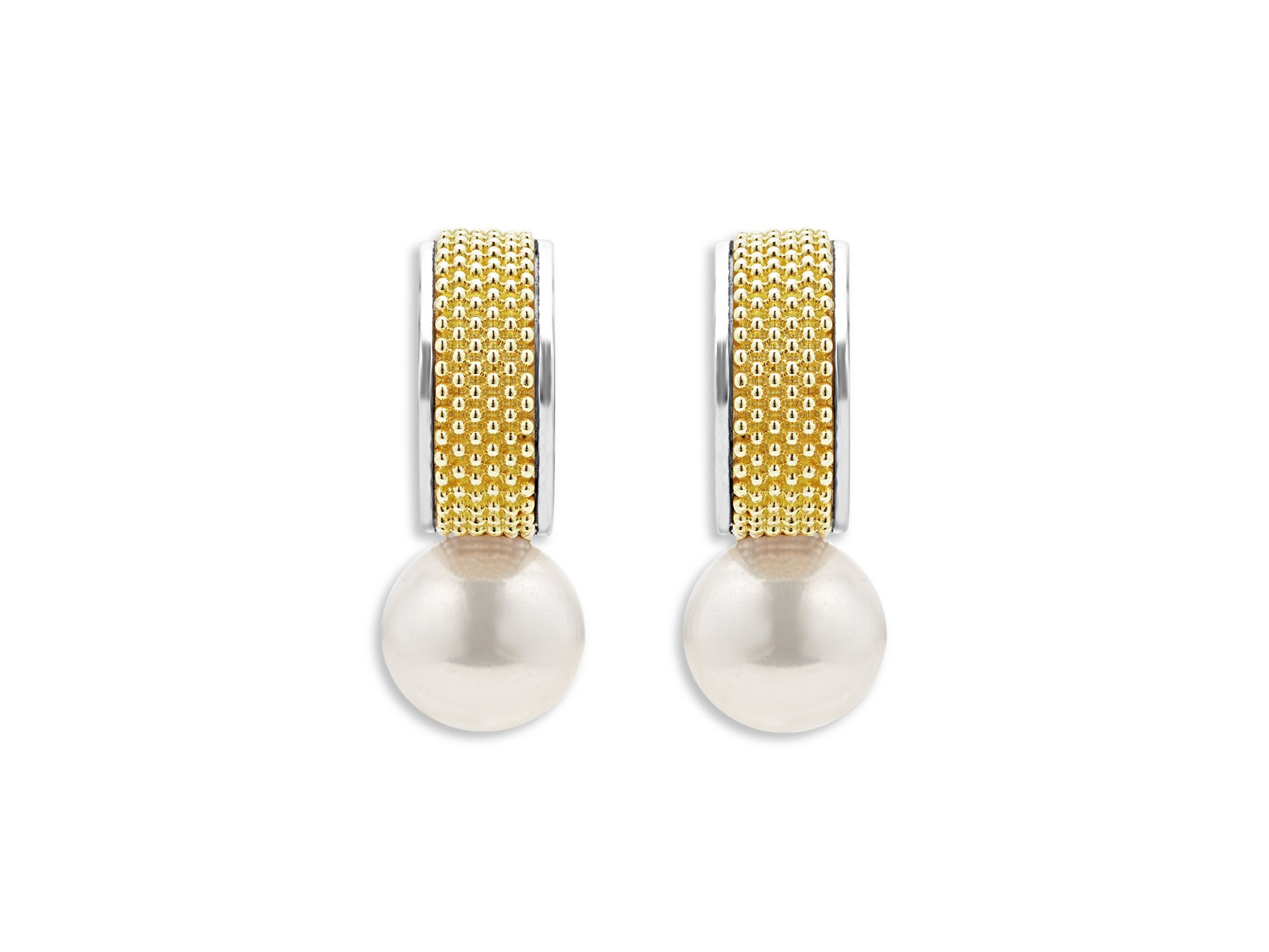 18K Yellow Gold & Sterling Silver Luna Cultured Freshwater Pearl Half Hoop Earrings — Image 3