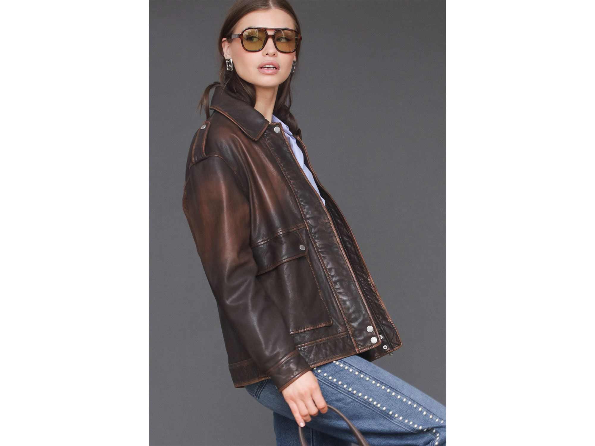 Genuine Leather Aviator Jacket — Image 7