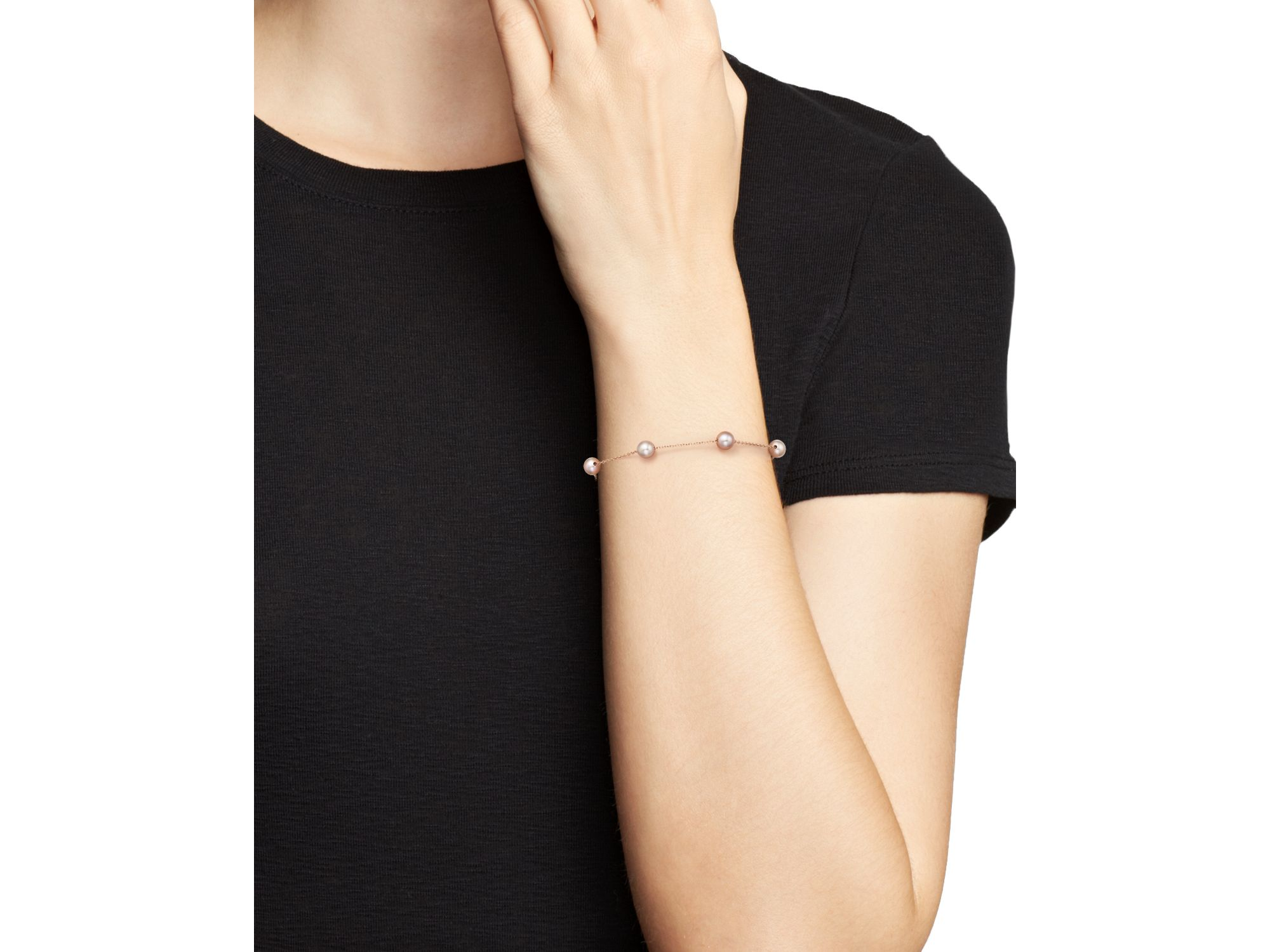 Cultured Pink Freshwater Pearl Tin Cup Bracelet in 14K Rose Gold, 5.5mm  - Exclusive — Image 3