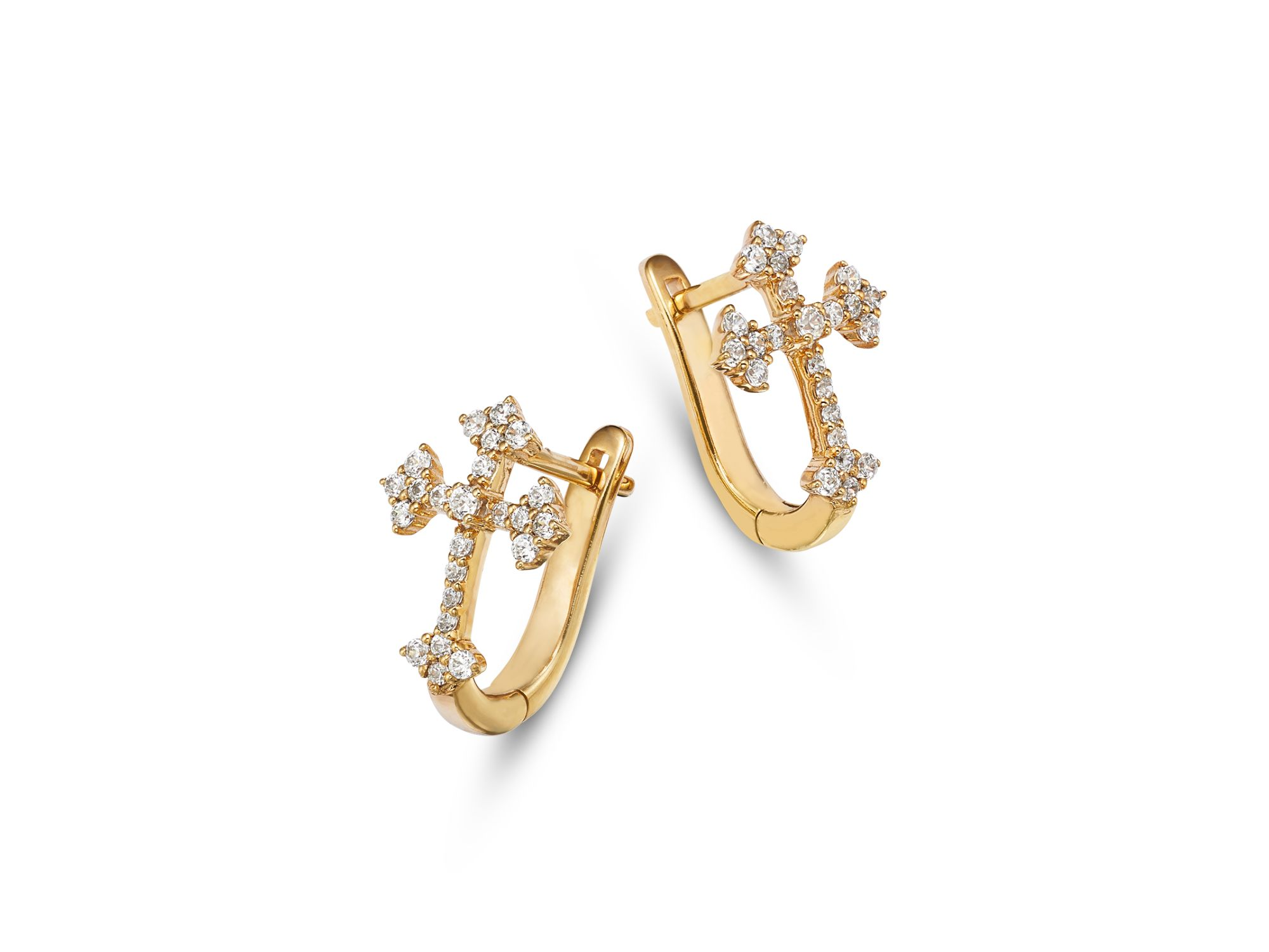 Diamond Cross Hoop Earrings in 14K Yellow Gold, 0.25 tcw — Image 3