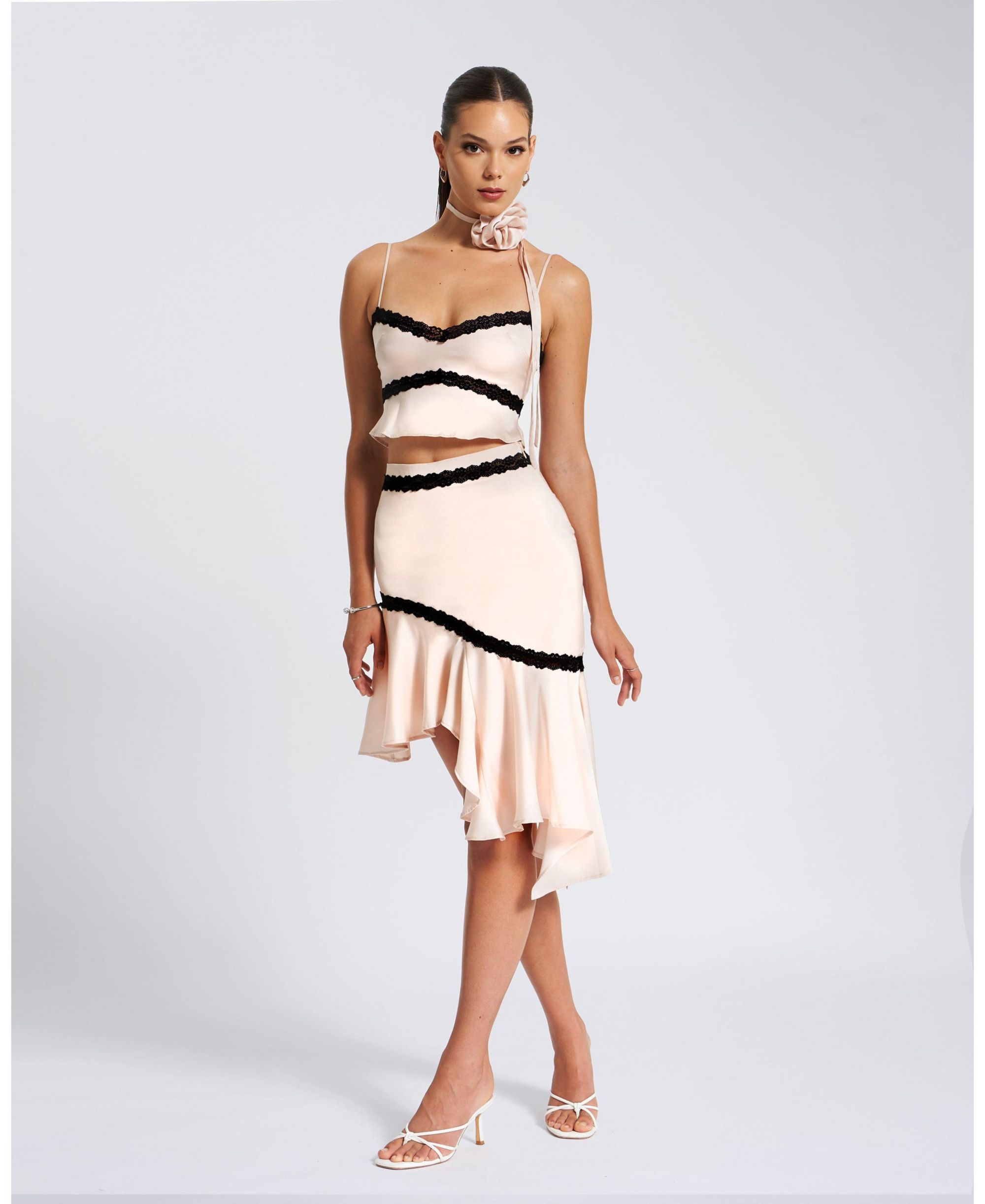 Yahvi Lace Trim Satin Skirt — Image 6