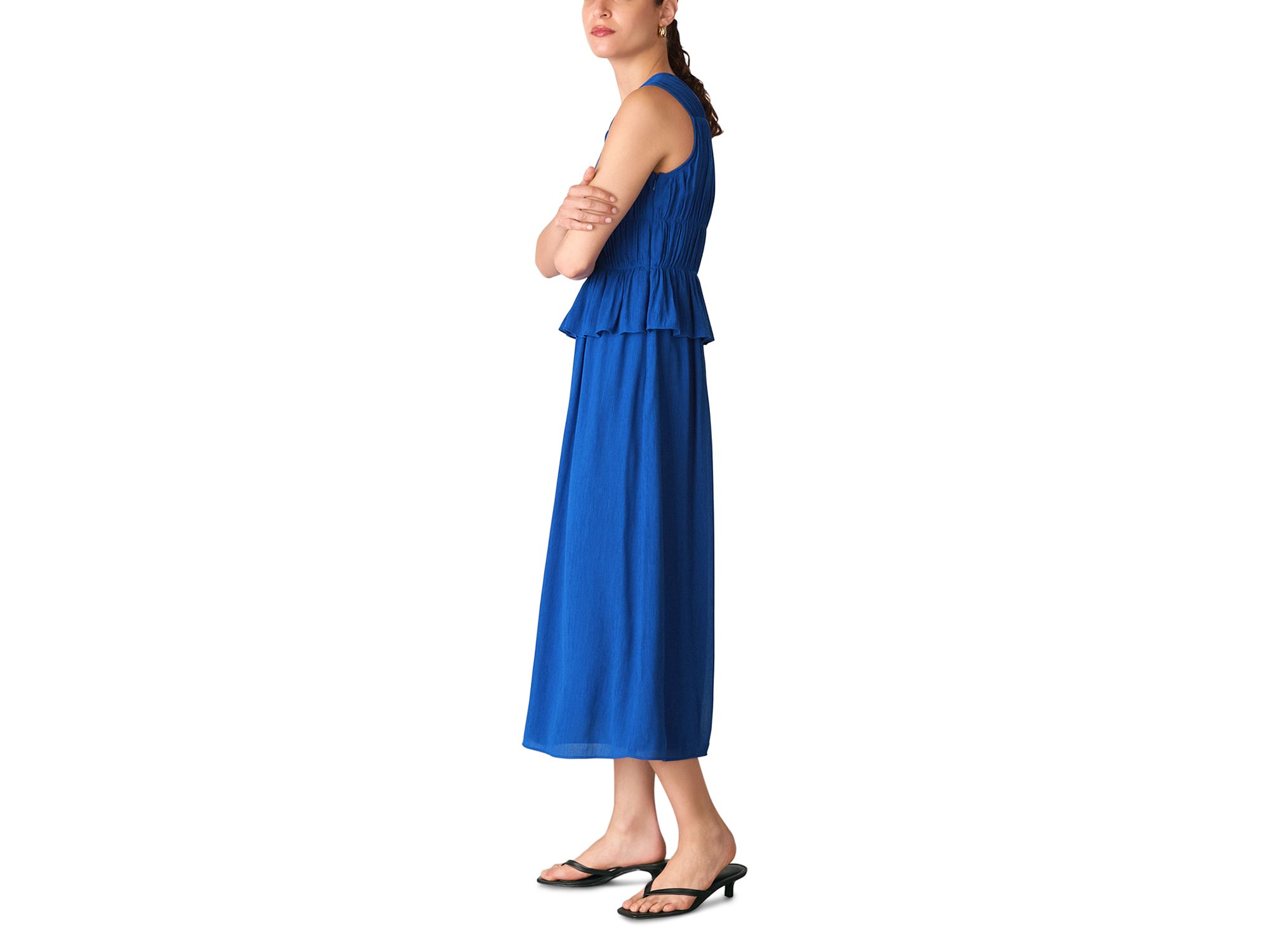 Shirred V Neck Midi Dress — Image 6