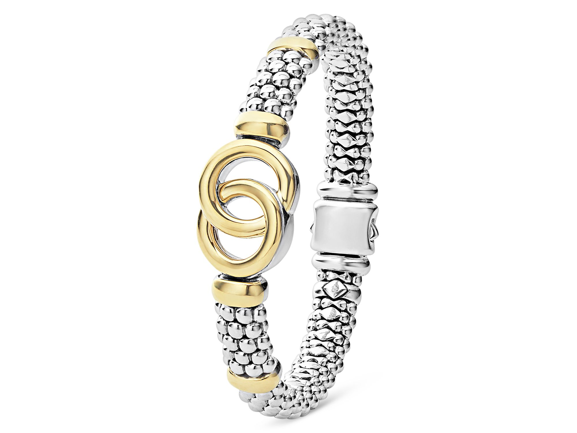 18K Yellow Gold & Sterling Silver Signature Caviar Interlocking Circle Beaded Bracelet — Image 3