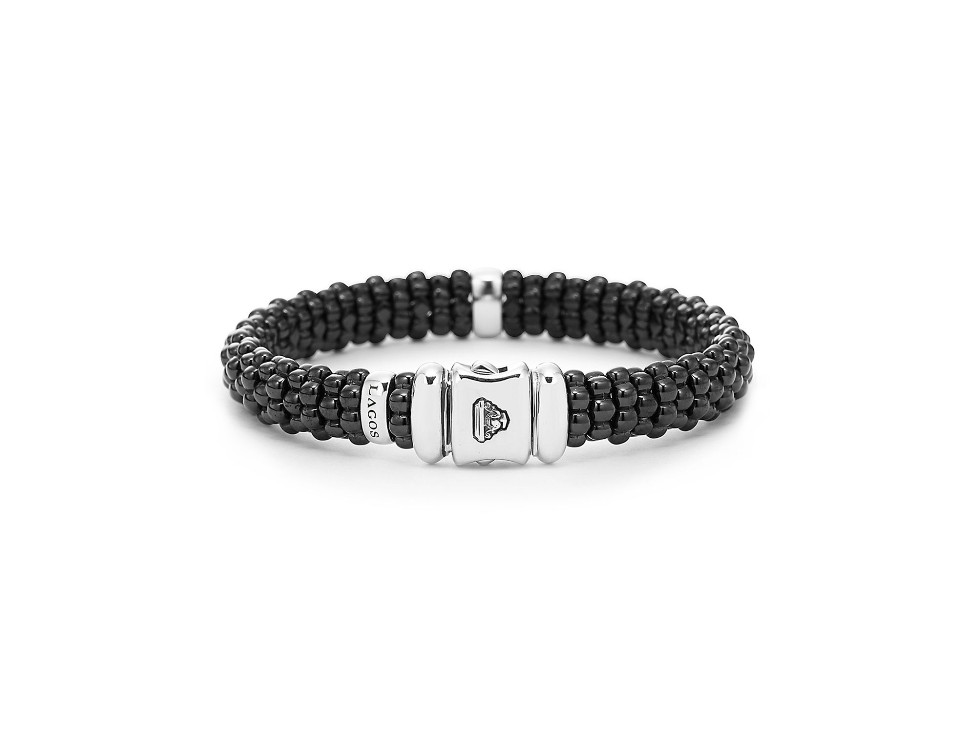 Black Caviar Ceramic Bracelet with Sterling Silver and 1 Diamond Bar — Image 4
