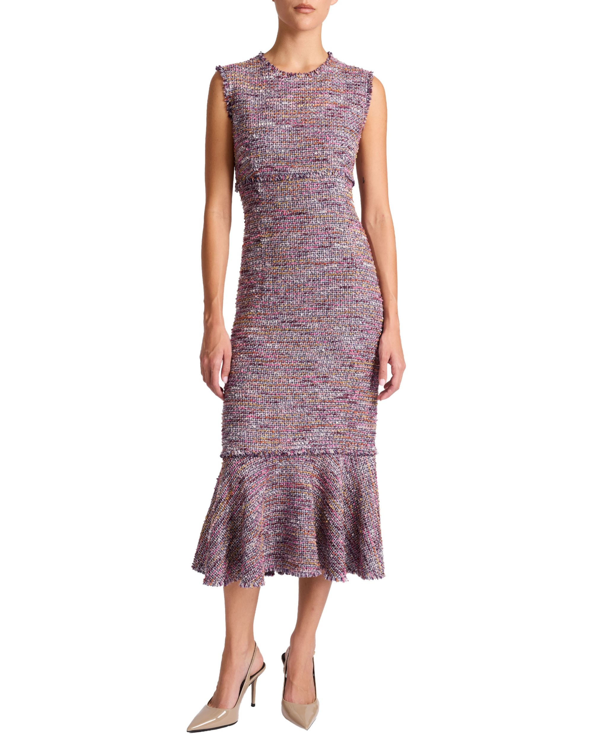 Andi Sleeveless Tweed Midi Sheath Dress with Flared Skirt Panel — Image 3