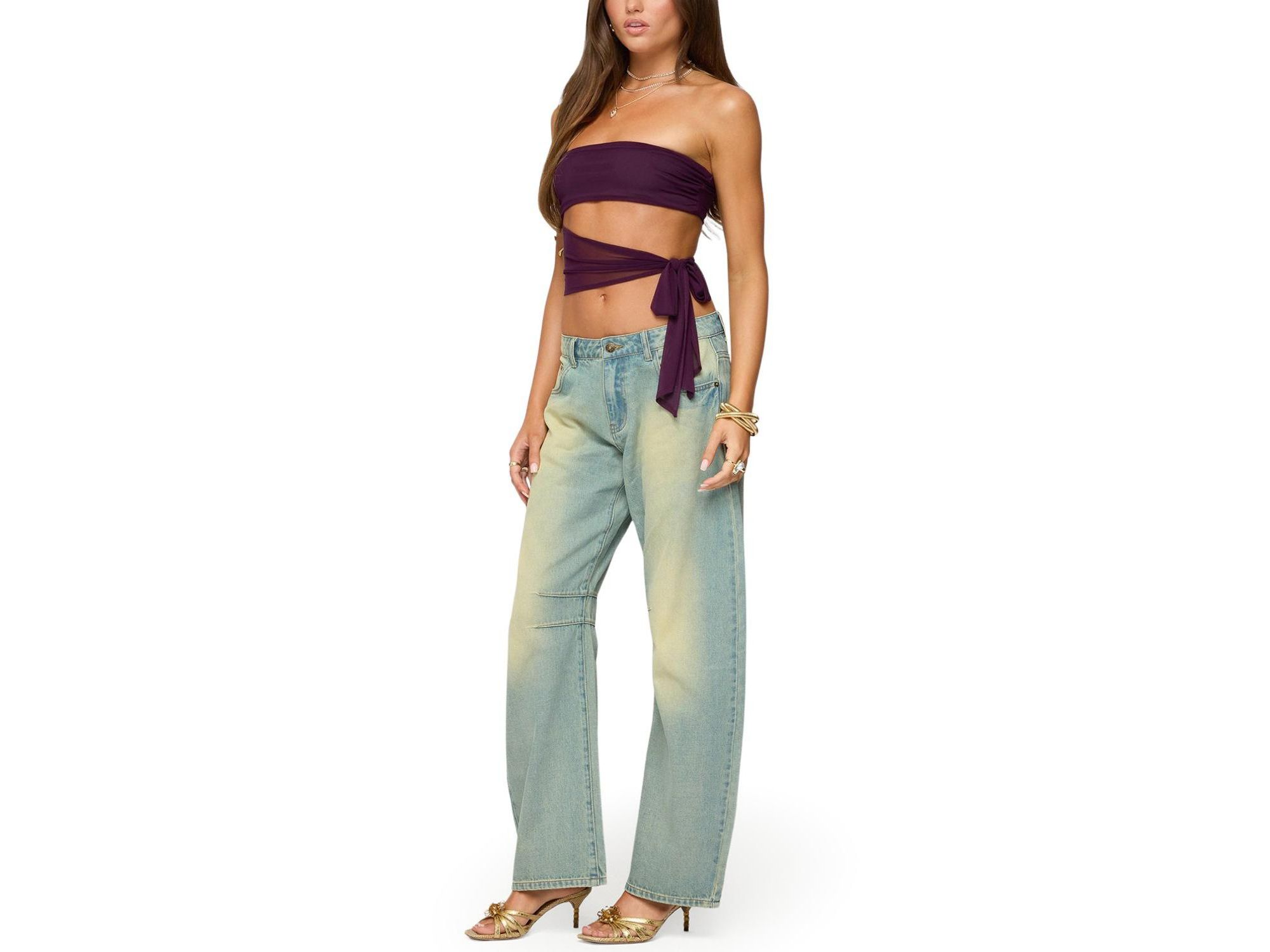 Cayden Low Rise Denim Washed Barrel Jeans — Image 3