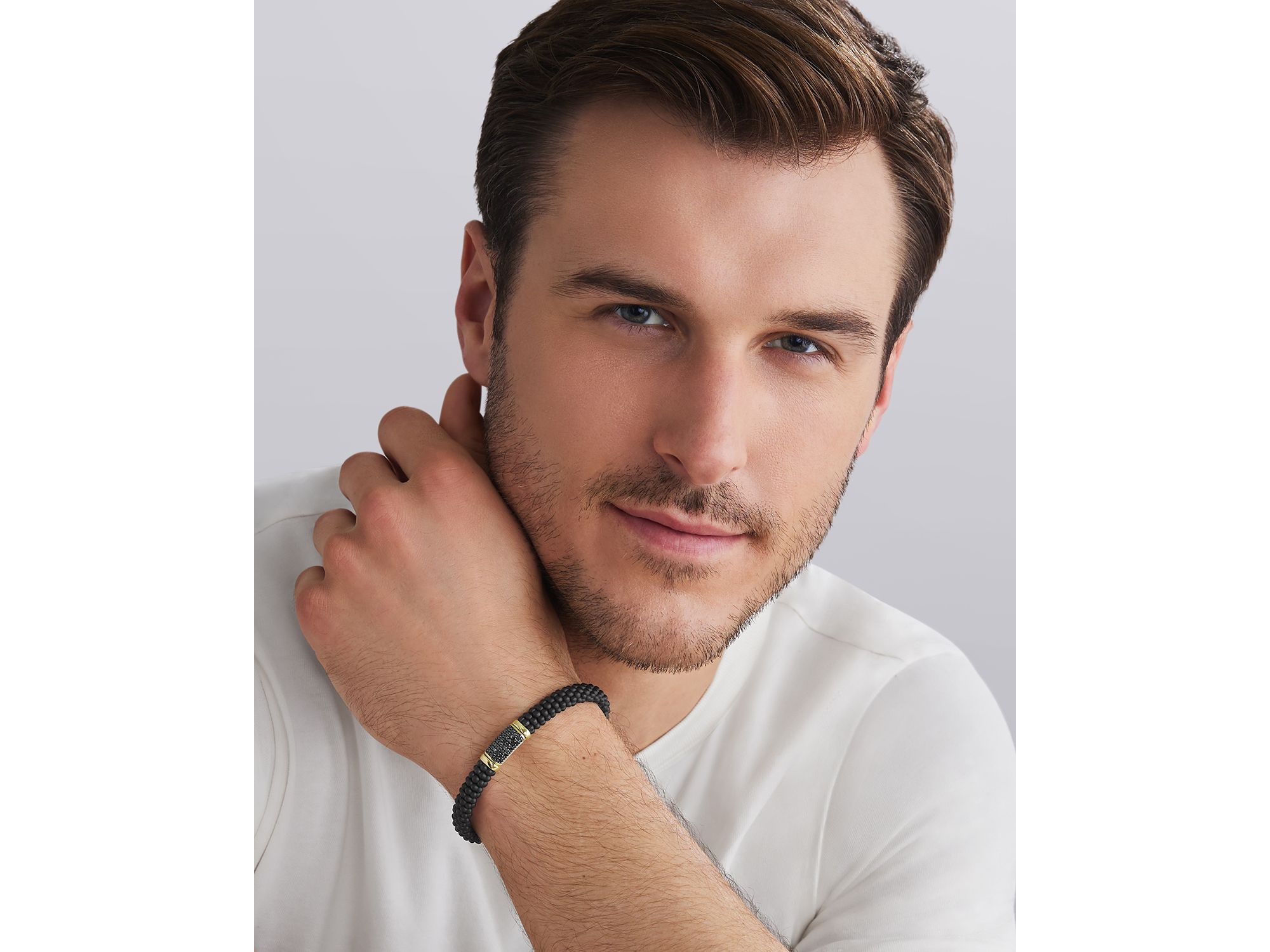 Two Tone Matte Black Ceramic Black Diamond Bracelet, 9mm — Image 3