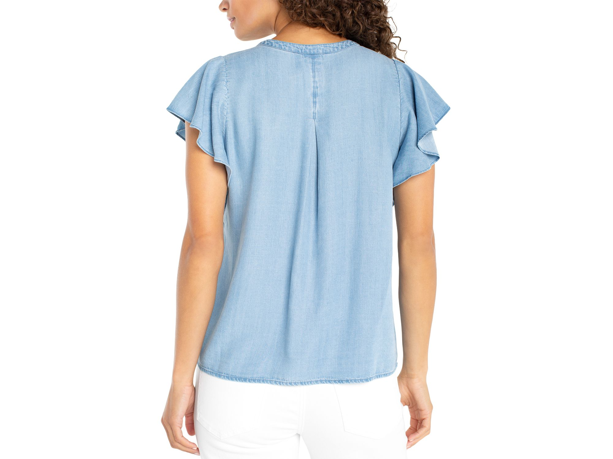 Flutter Sleeve Popover Woven Blouse with Pintucks — Image 3