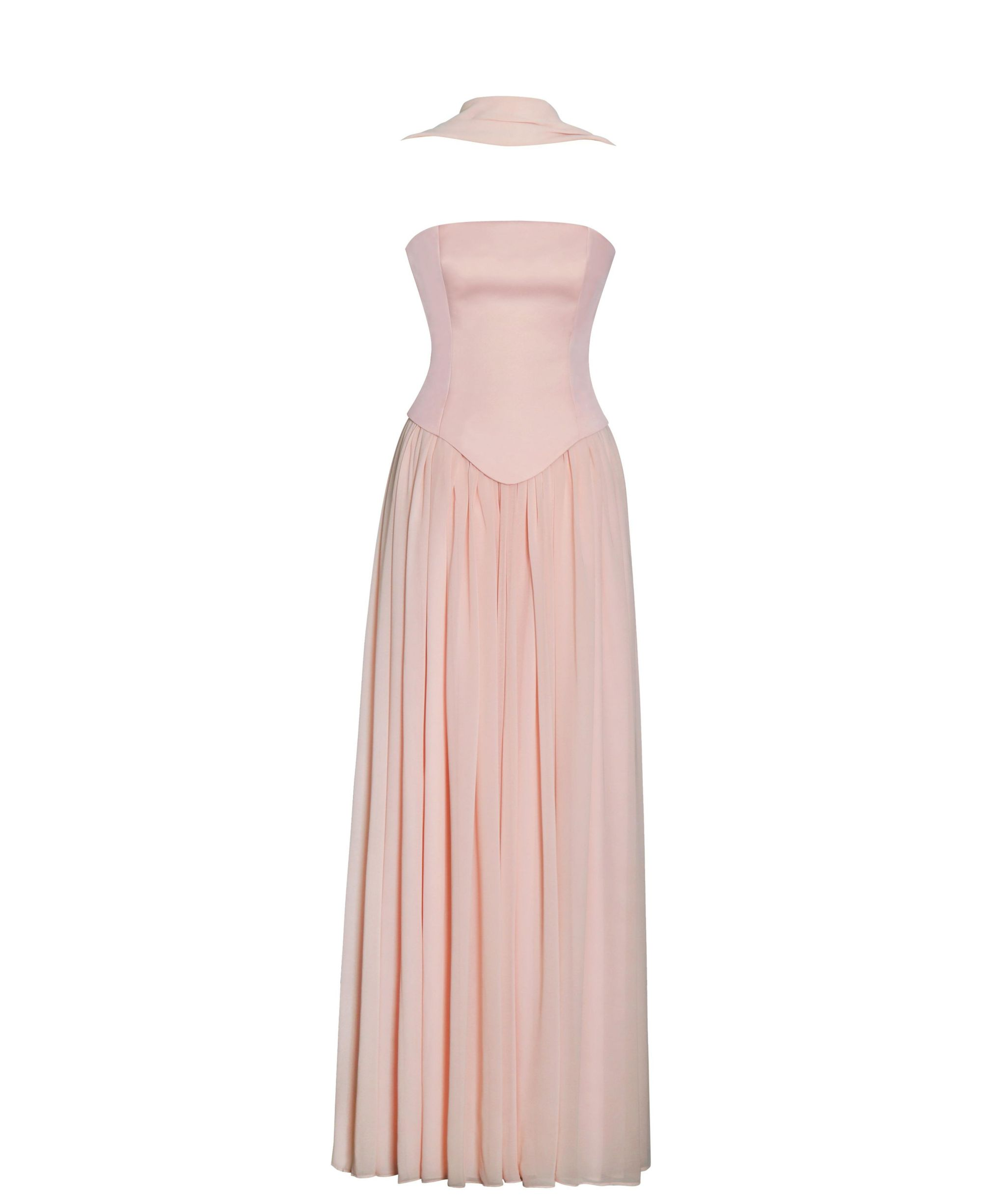 Qianna Peplum Top Chiffon Gown with Scarf — Image 10