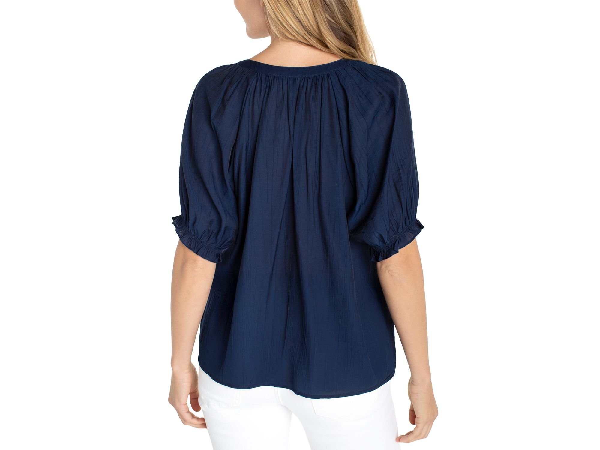 Short Sleeve Half Placket Woven Blouse — Image 4