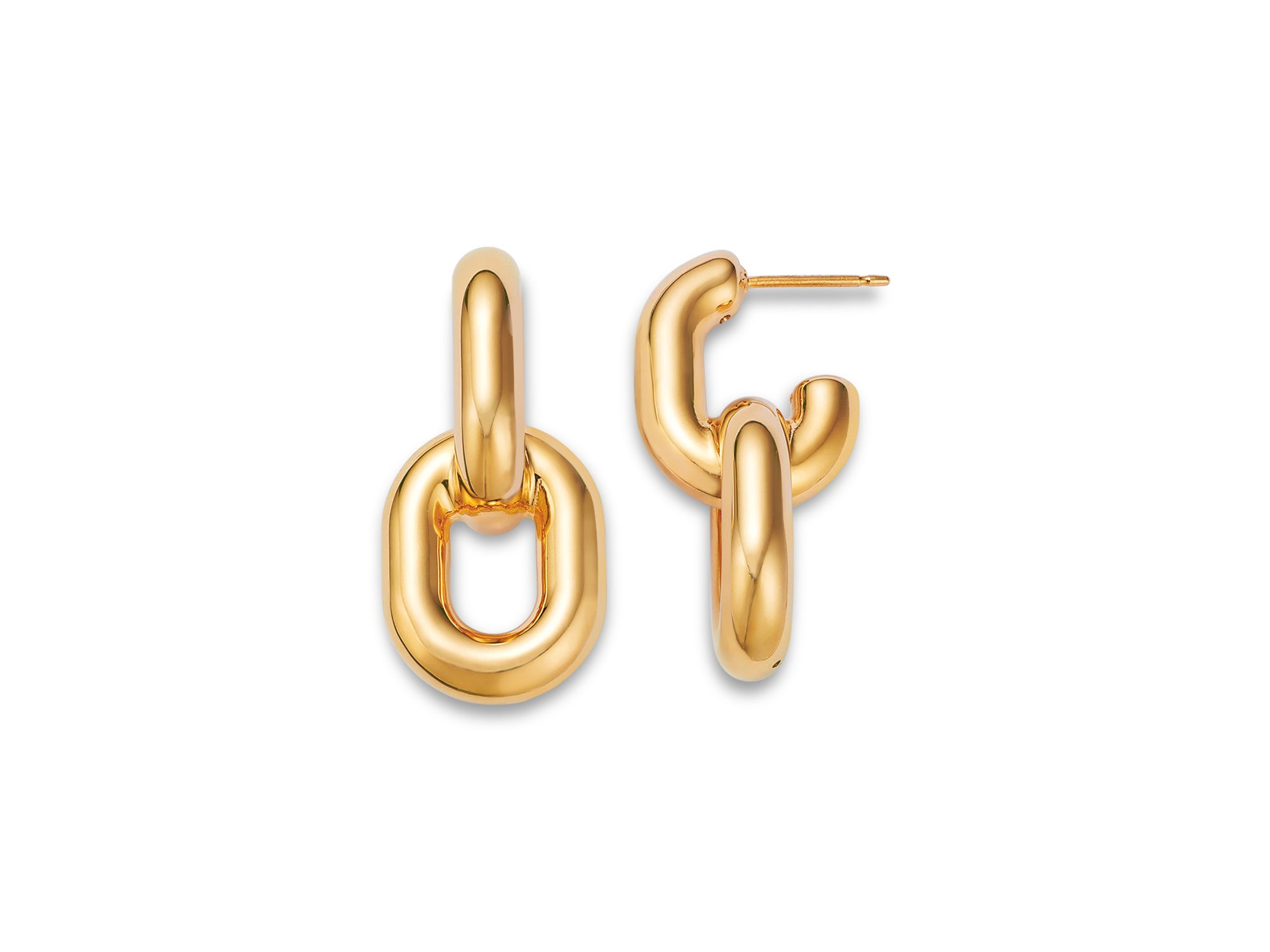 Polished Oval Link Drop Earrings in 14K Yellow Gold — Image 3