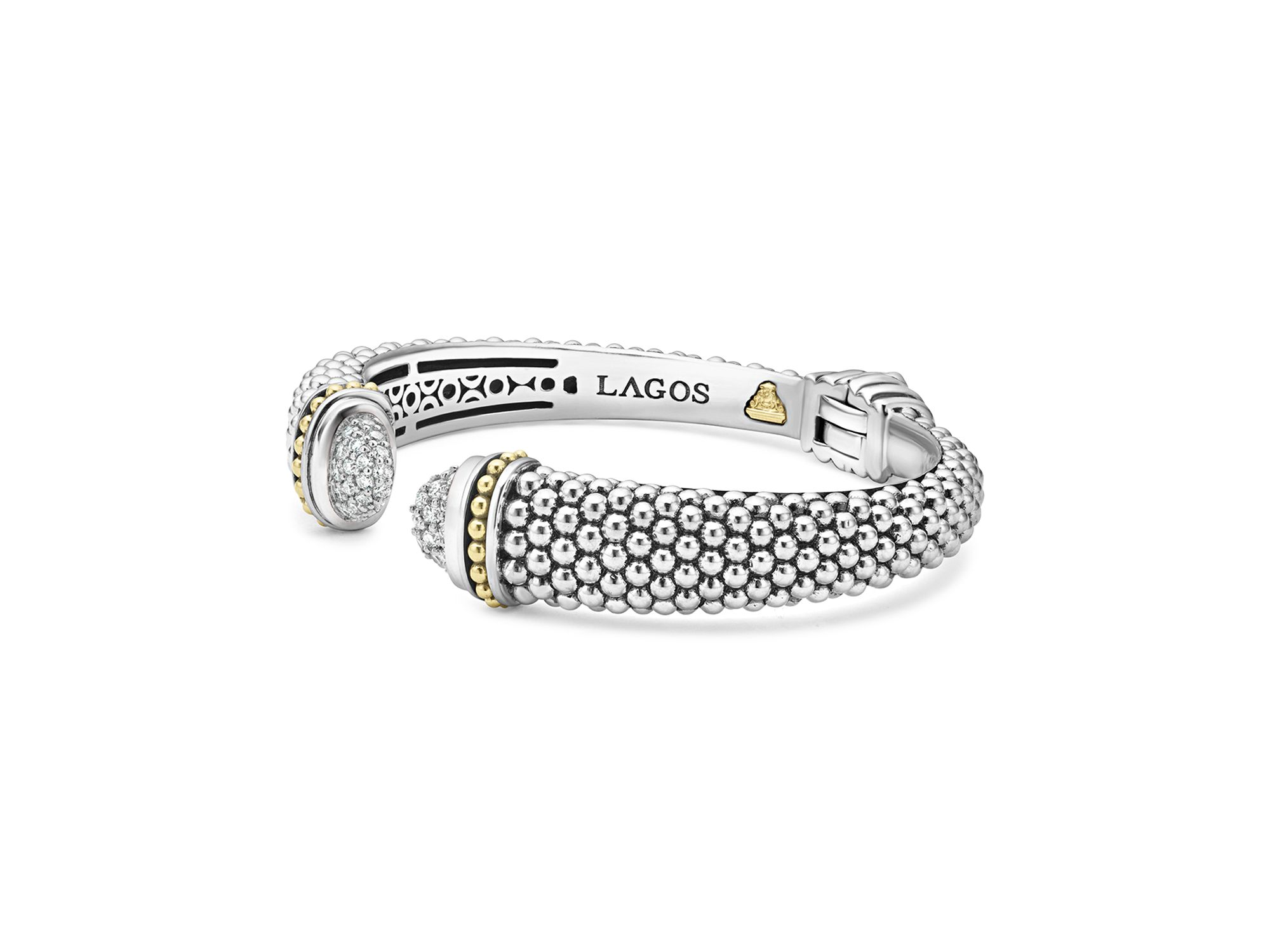 18K Gold & Sterling Silver Caviar Diamond Cuff Bracelet — Image 3