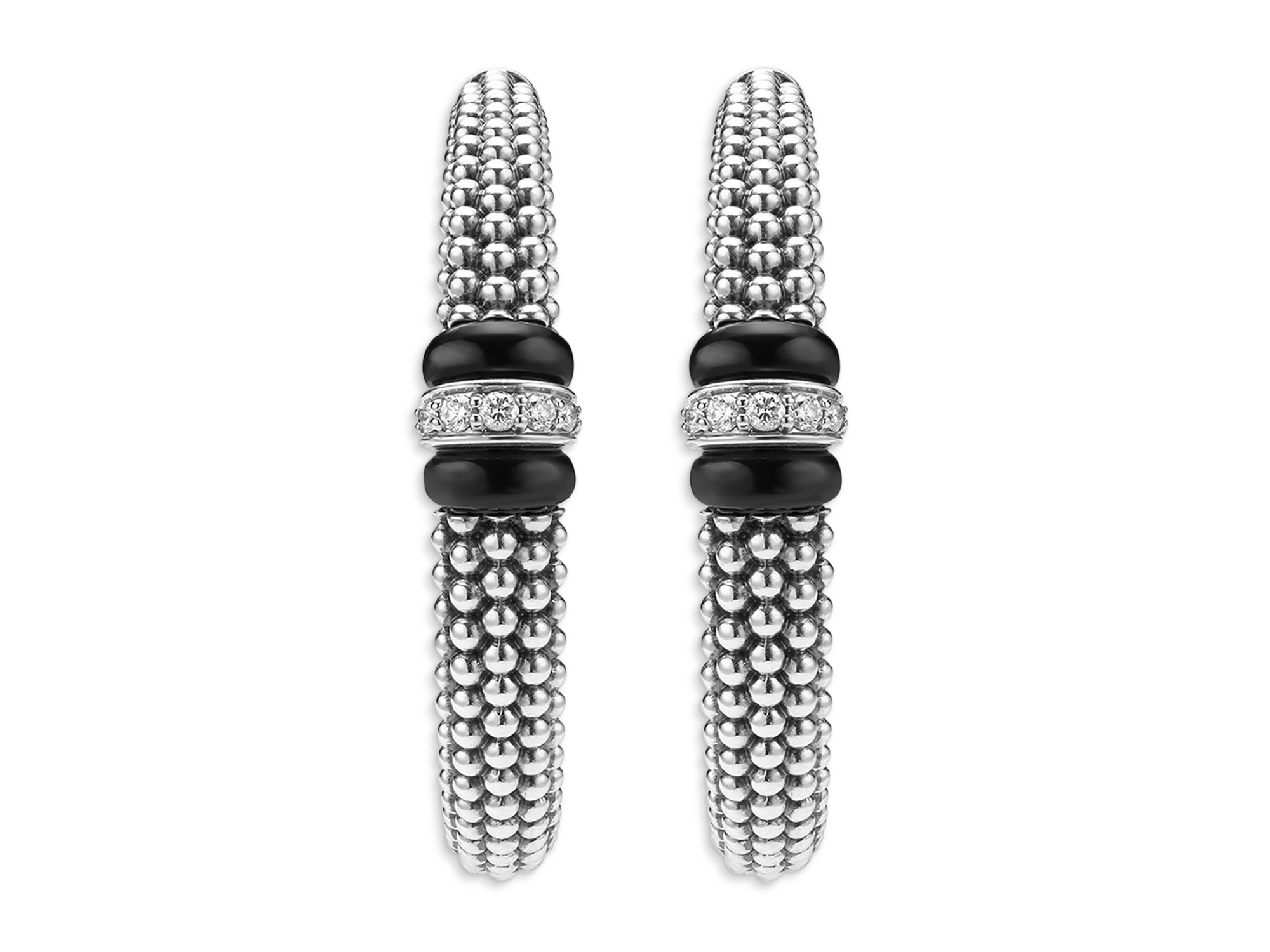 Sterling Signature Black Caviar Diamond Beaded Large Hoop Earrings — Image 3
