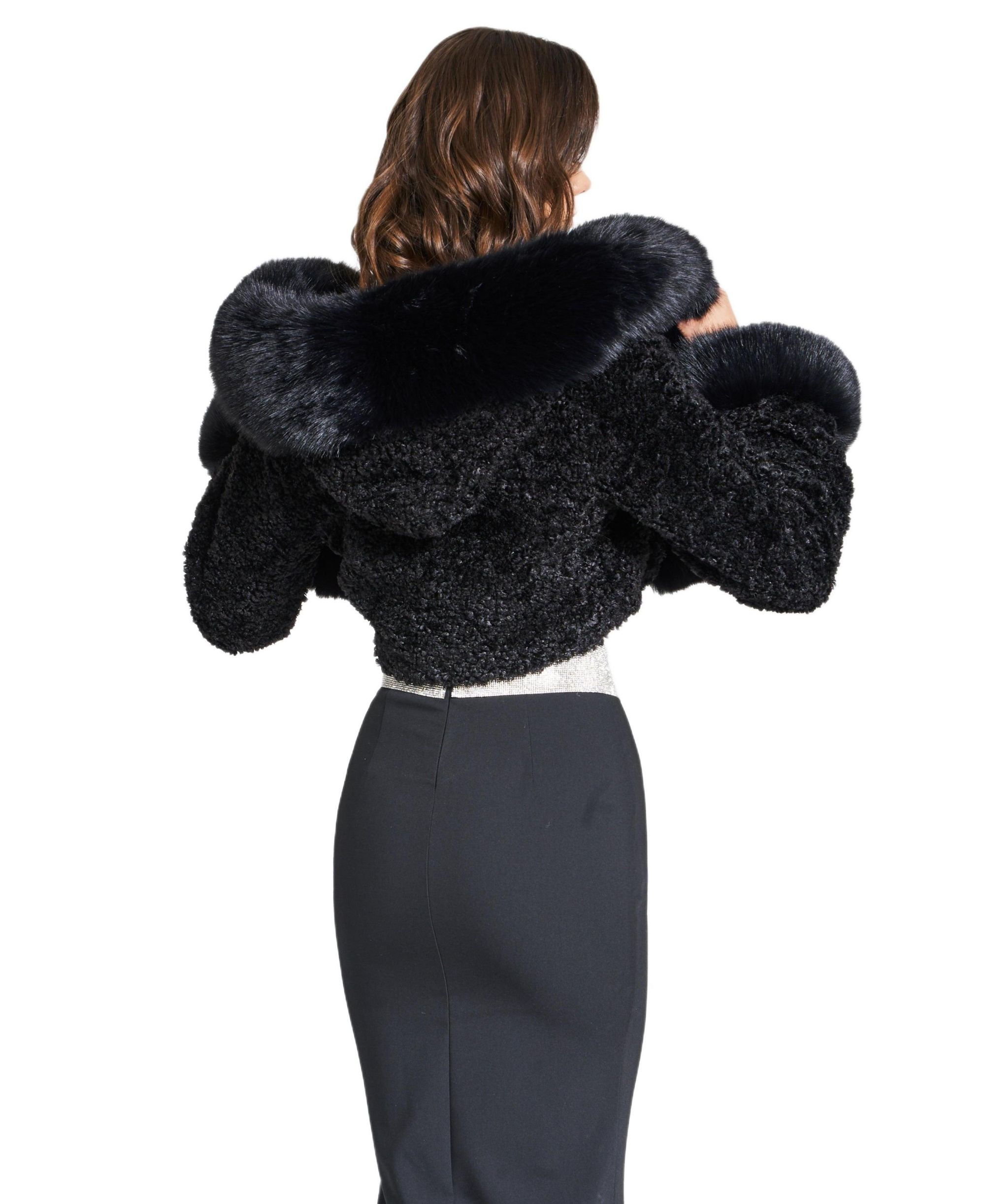 Kali Faux Fur Cropped Jacket with Hood — Image 5