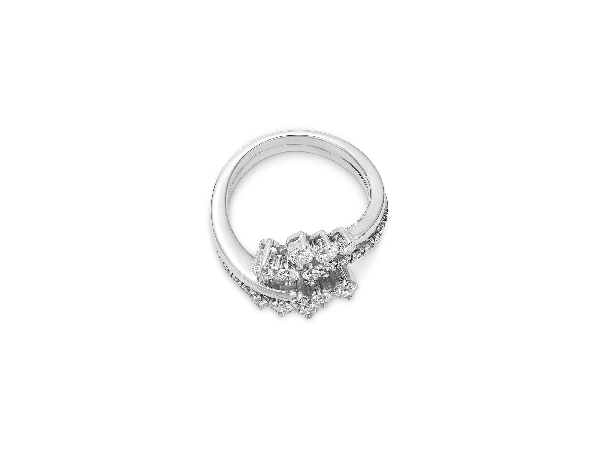 Diamond Cluster Bypass Ring in 14K White Gold, 1.03 tcw — Image 3