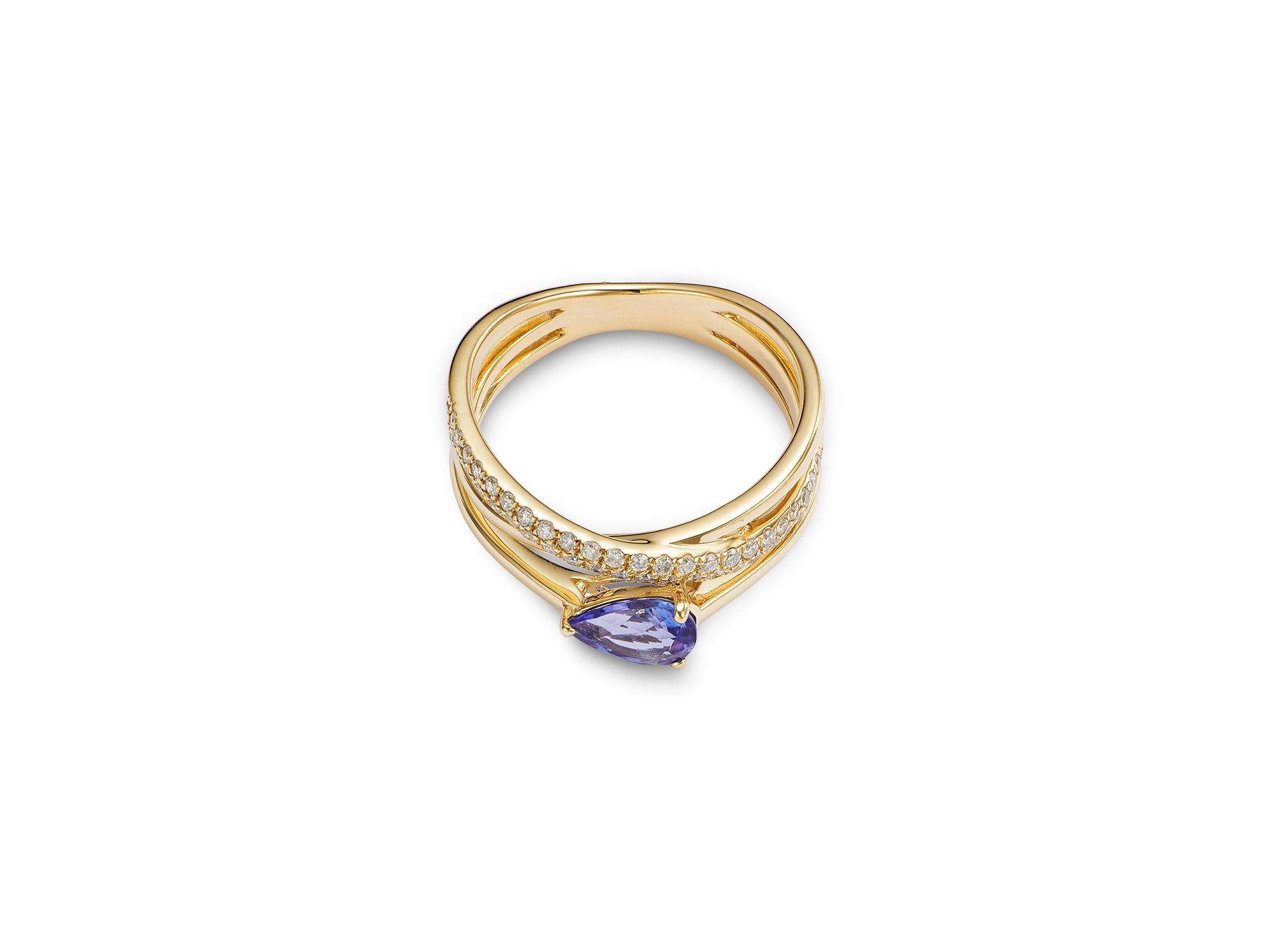 Tanzanite & Diamond Crossover Ring in 14K Yellow Gold — Image 3