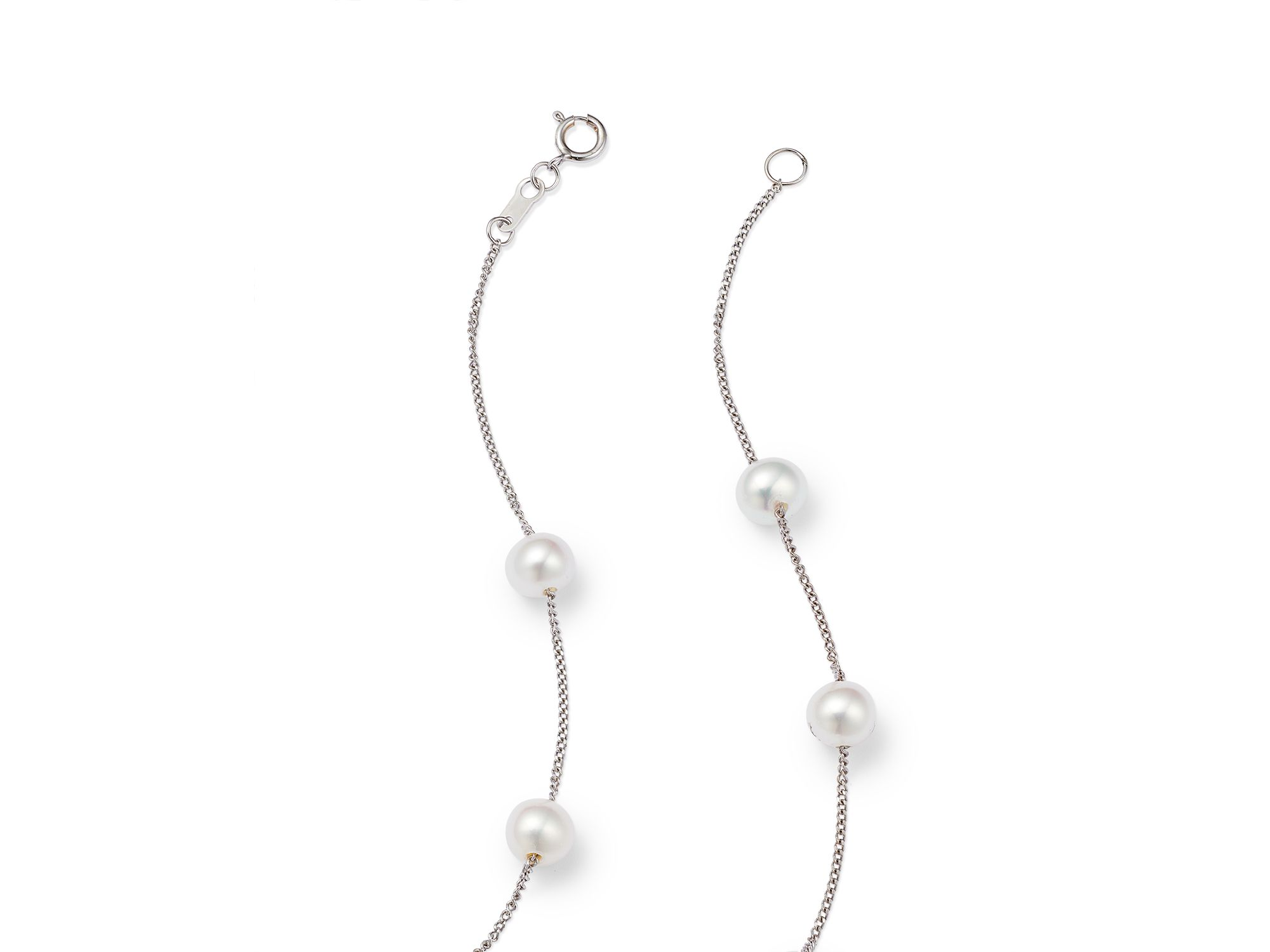 Cultured Freshwater Pearl Station Necklace in 14K White Gold, 16" — Image 4