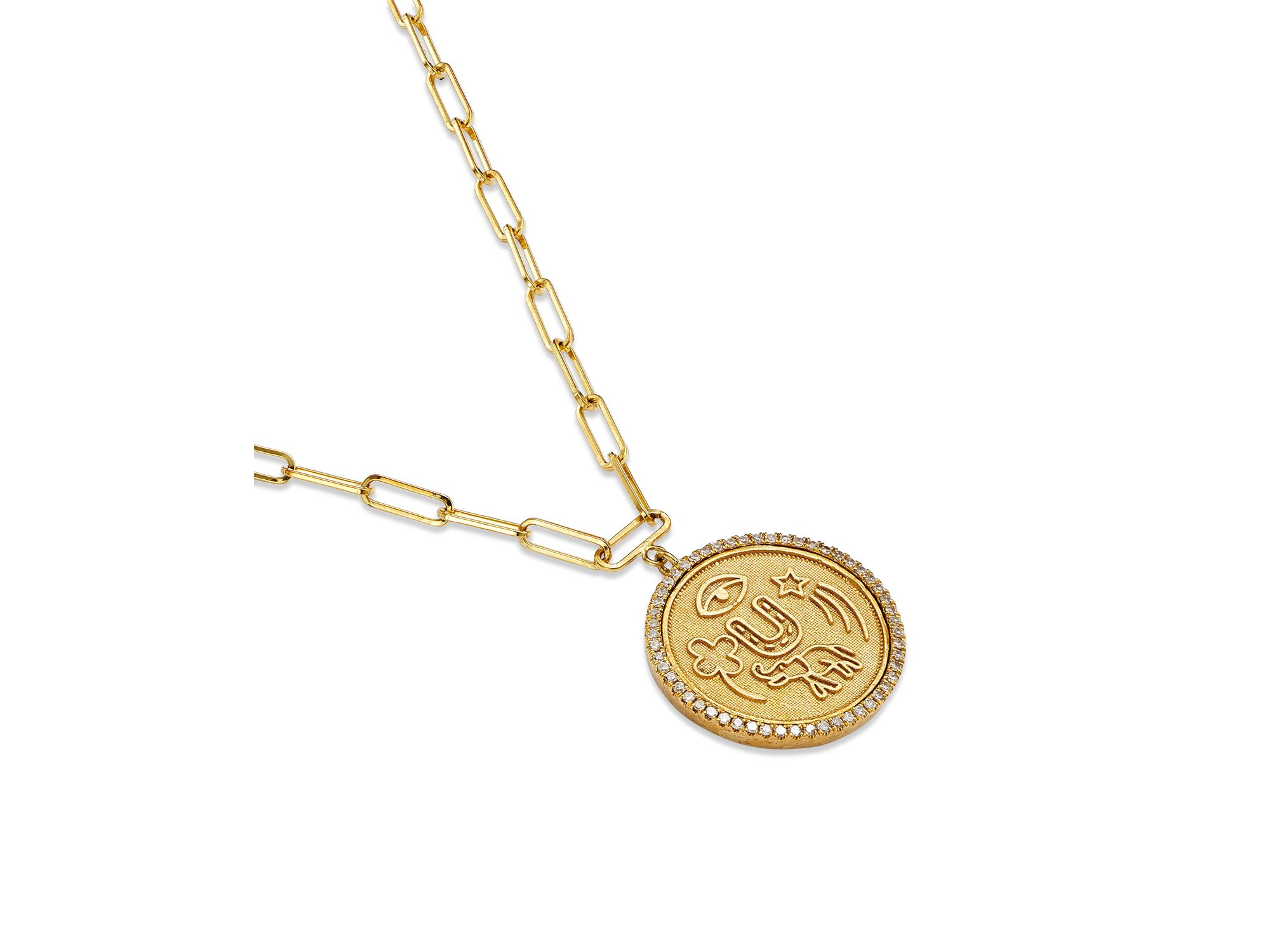 14K Yellow Gold Diamond Coin Charm Necklace, 16" — Image 4