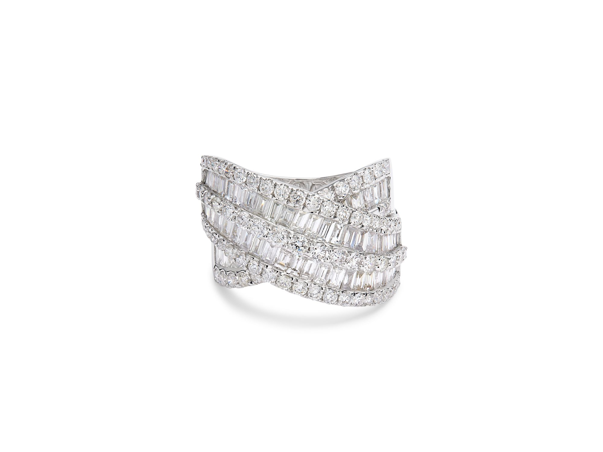 Diamond Baguette & Round Crossover Statement Ring in 14K White Gold, 2.80 tcw — Image 3