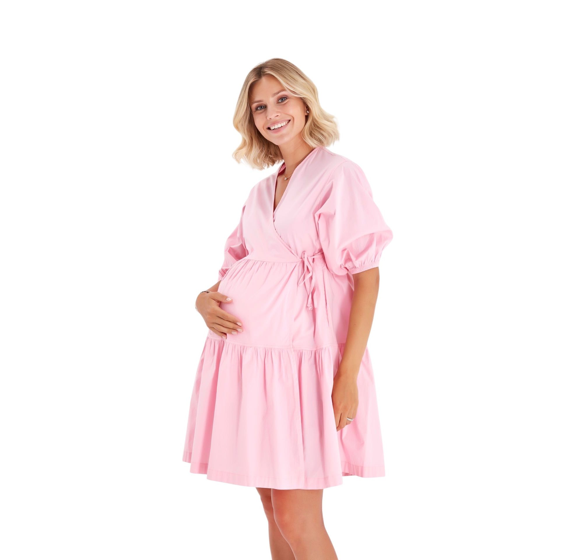 Waterfall Tie Waist A-Line Maternity/Nursing Wrap Dress — Image 3