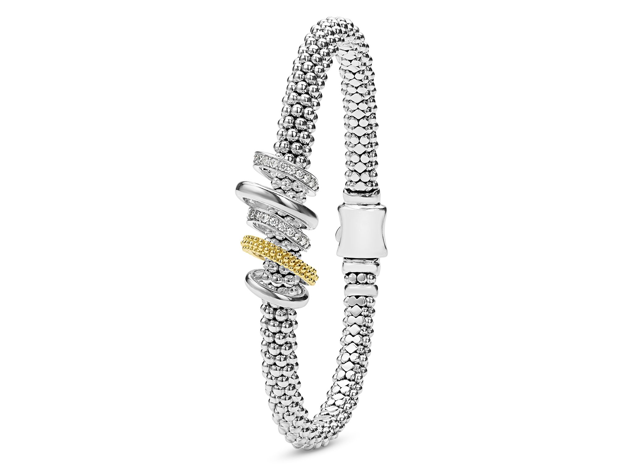 Two Tone Caviar Lux Five Ring Bracelet with Diamonds, 0.27 tcw — Image 3