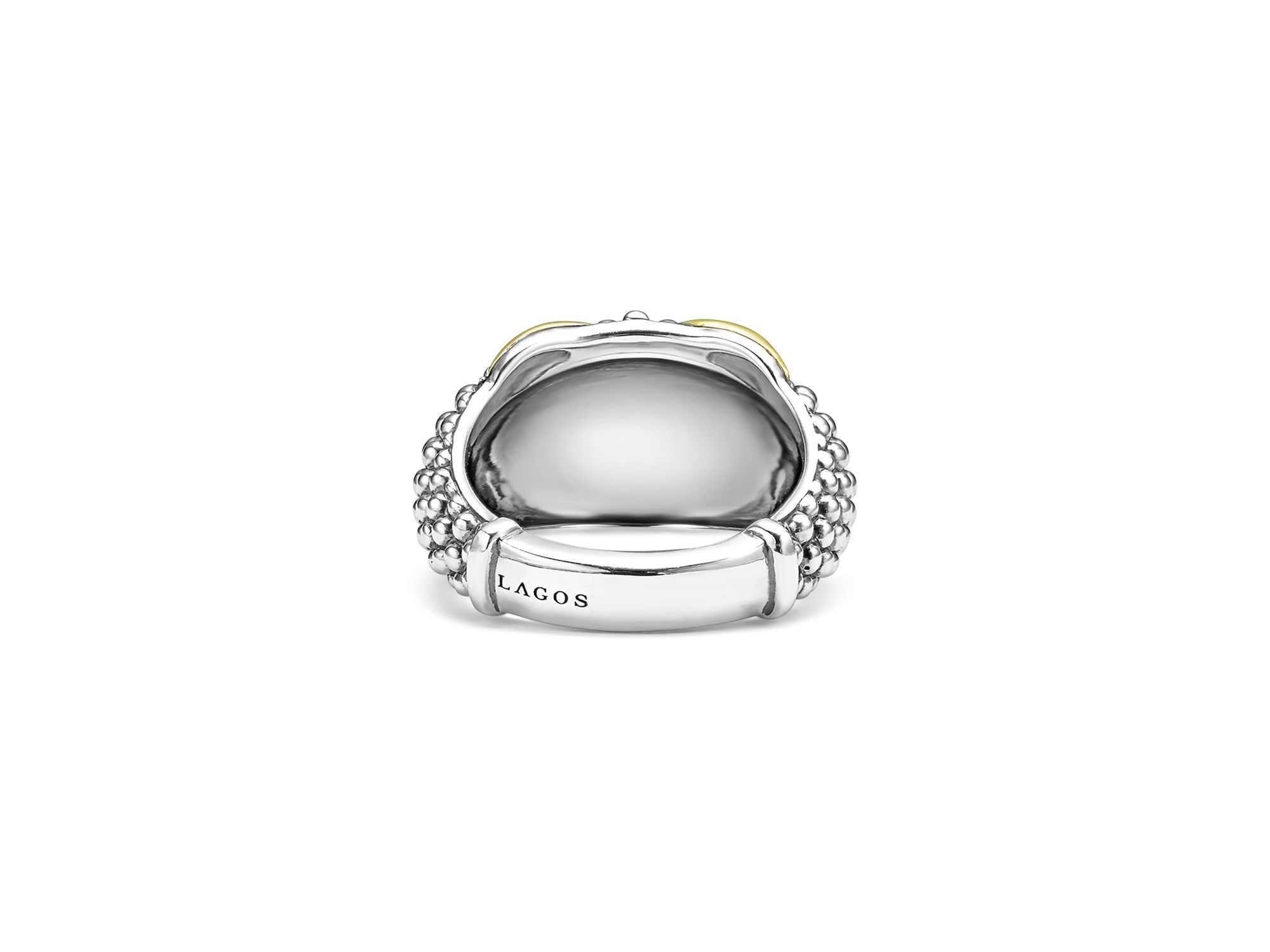 18K Yellow Gold & Sterling Silver Embrace X Dome Caviar Bead Statement Ring — Image 5