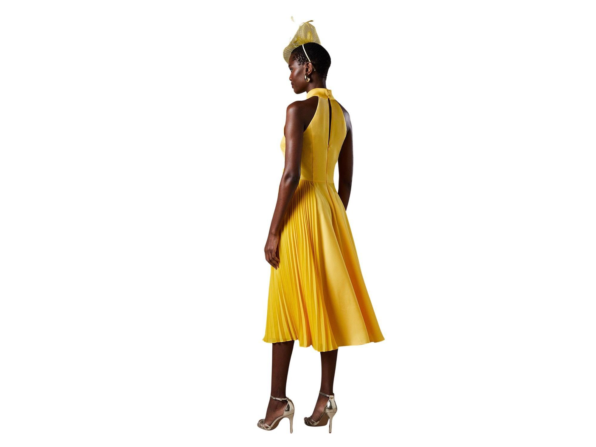 Halter Pleated Asymmetric Hem Midi Dress — Image 4
