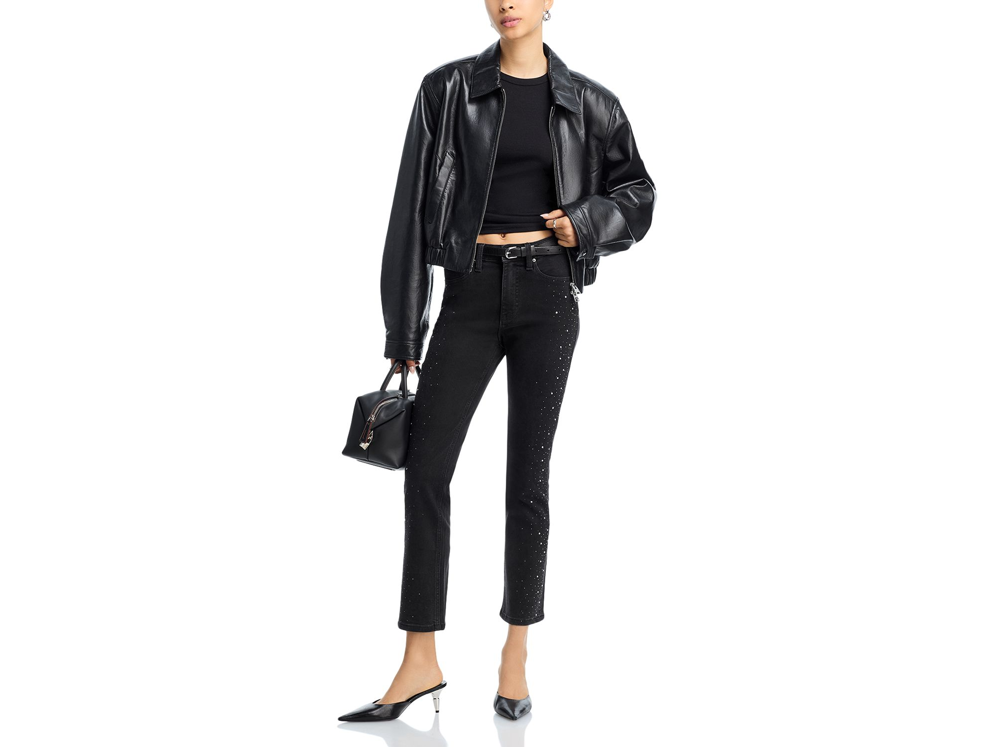 Rhinestone High Rise Ankle Skinny Jeans in Black - Exclusive — Image 3