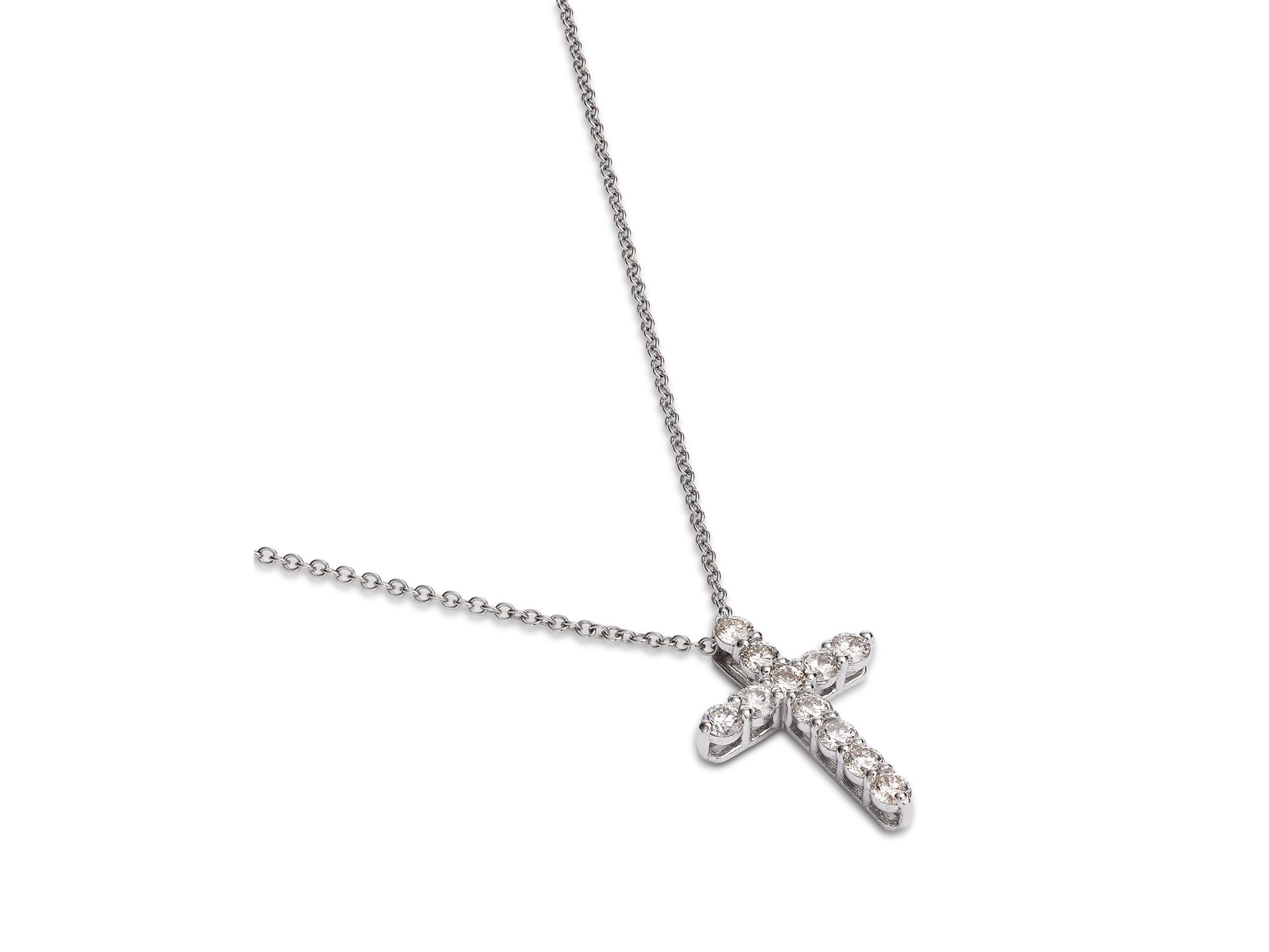 Diamond Small Cross Pendant Necklace in 14K White Gold, 0.50 tcw — Image 3