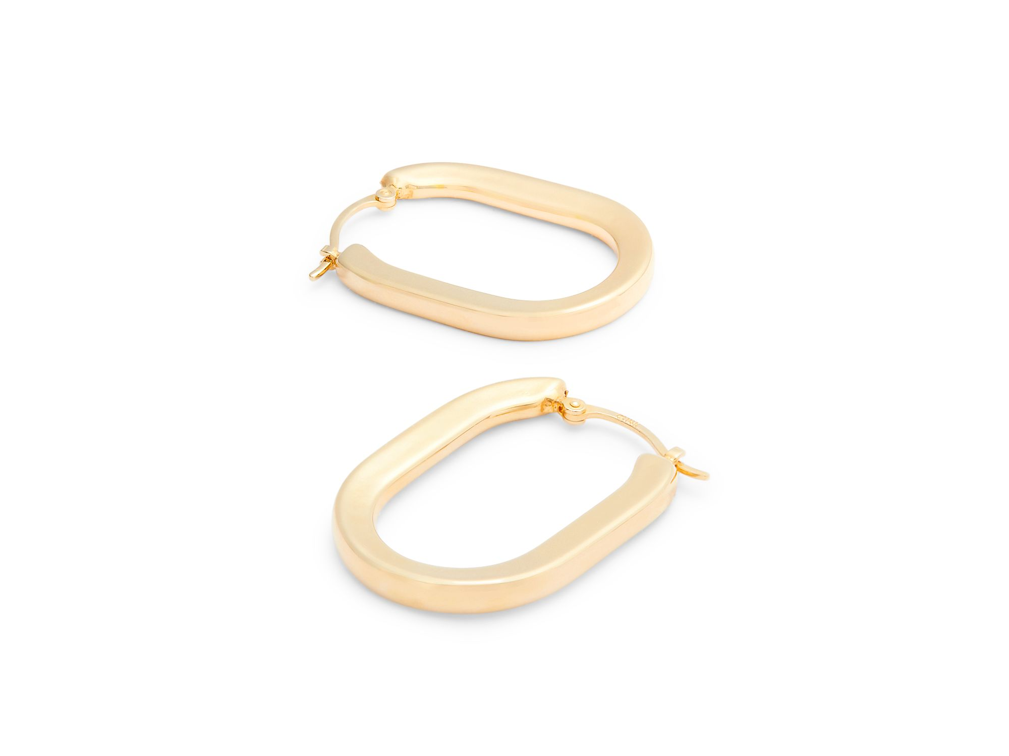 14K Yellow Gold Flat Oval Hoop Earrings — Image 4