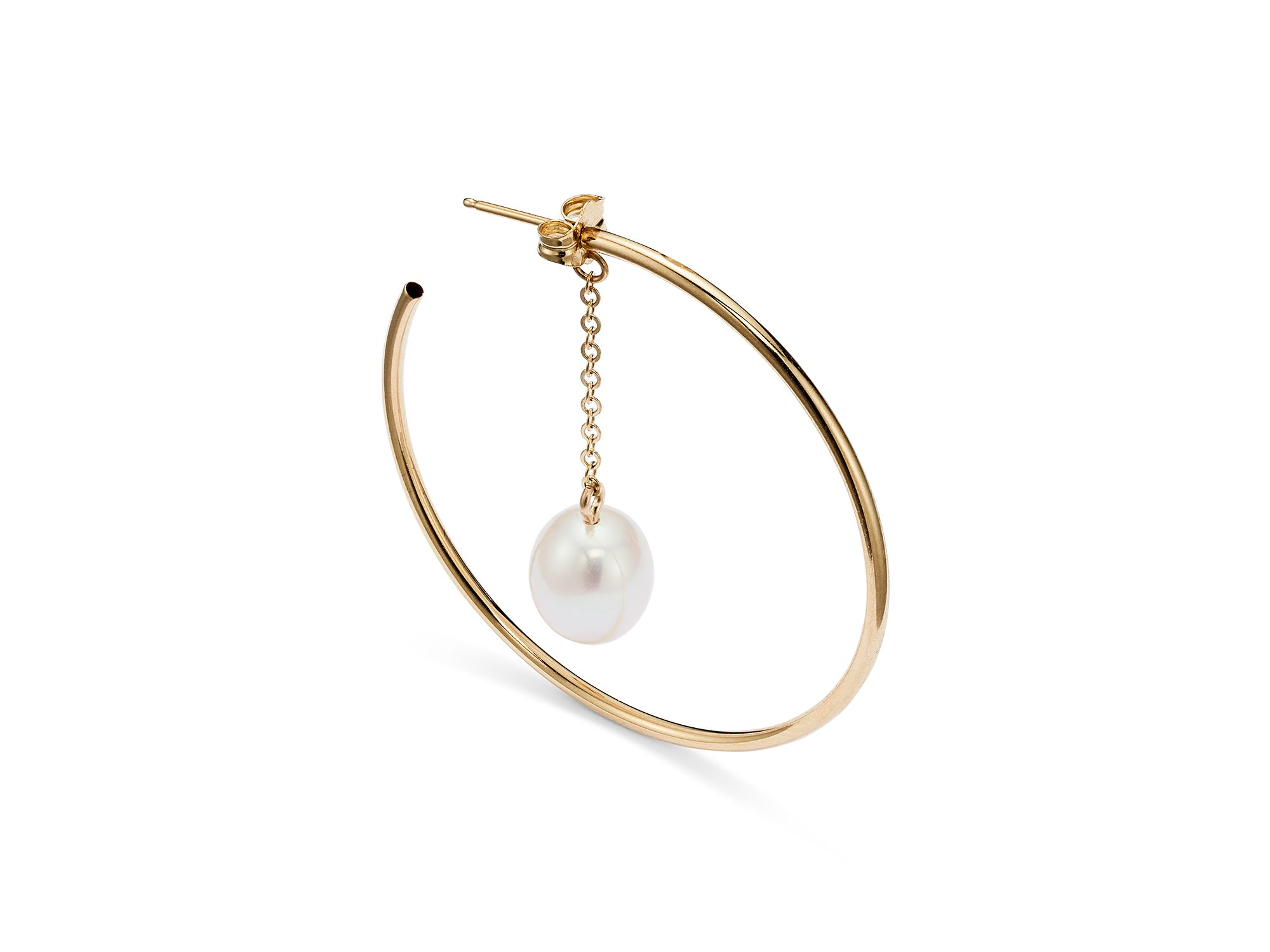 14K Yellow Gold Hoop Earrings with Cultured Freshwater Pearl - Exclusive — Image 3