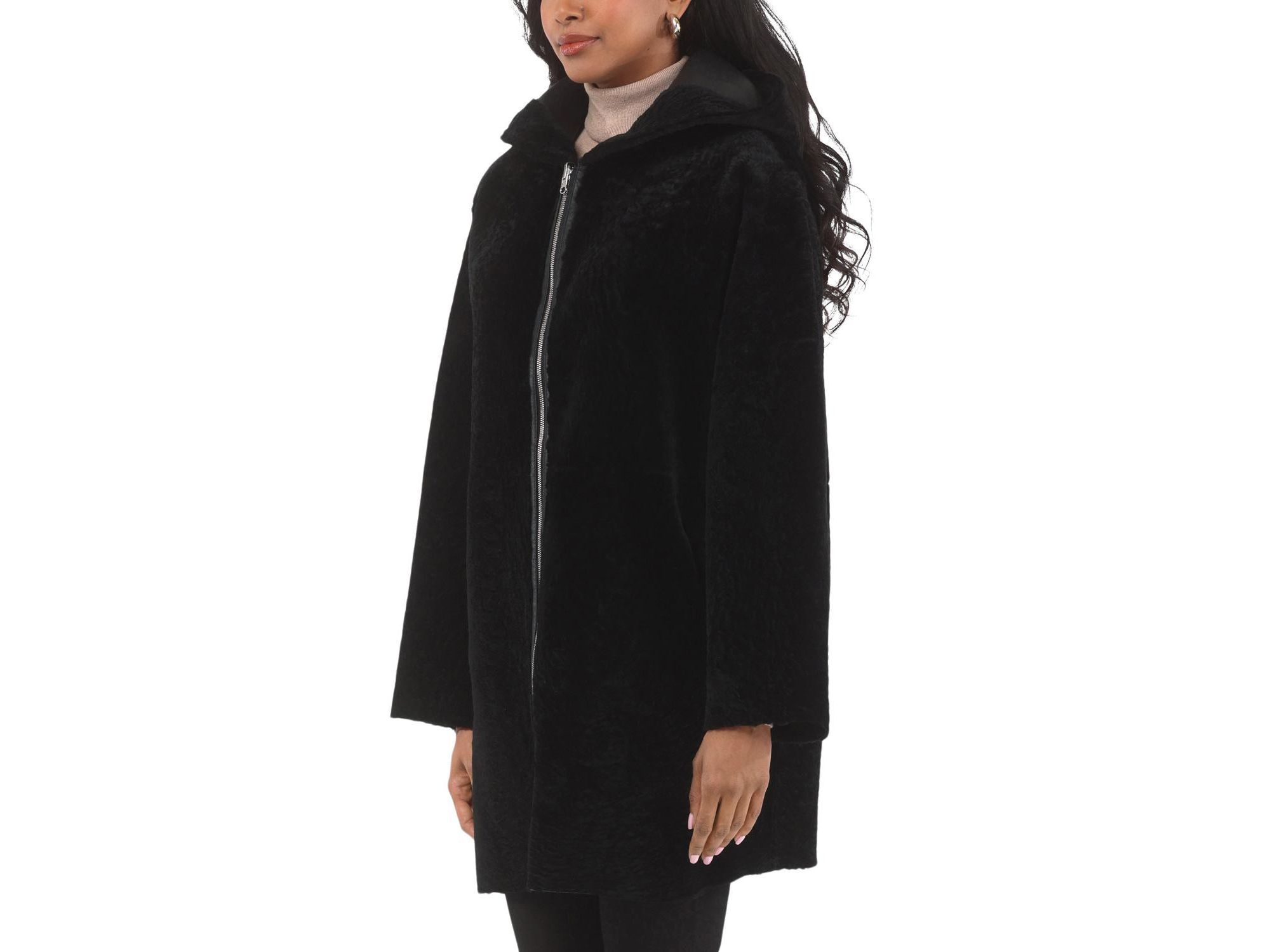 Reversible Textured Shearling Parka Coat — Image 7
