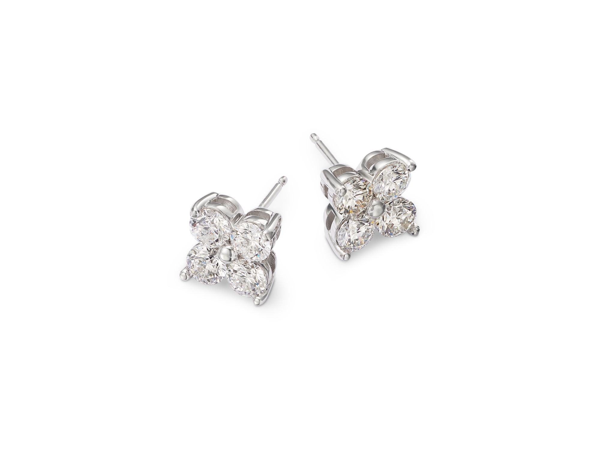 Diamond Clover Stud Earrings in 14K White Gold, 2.50 tcw — Image 3