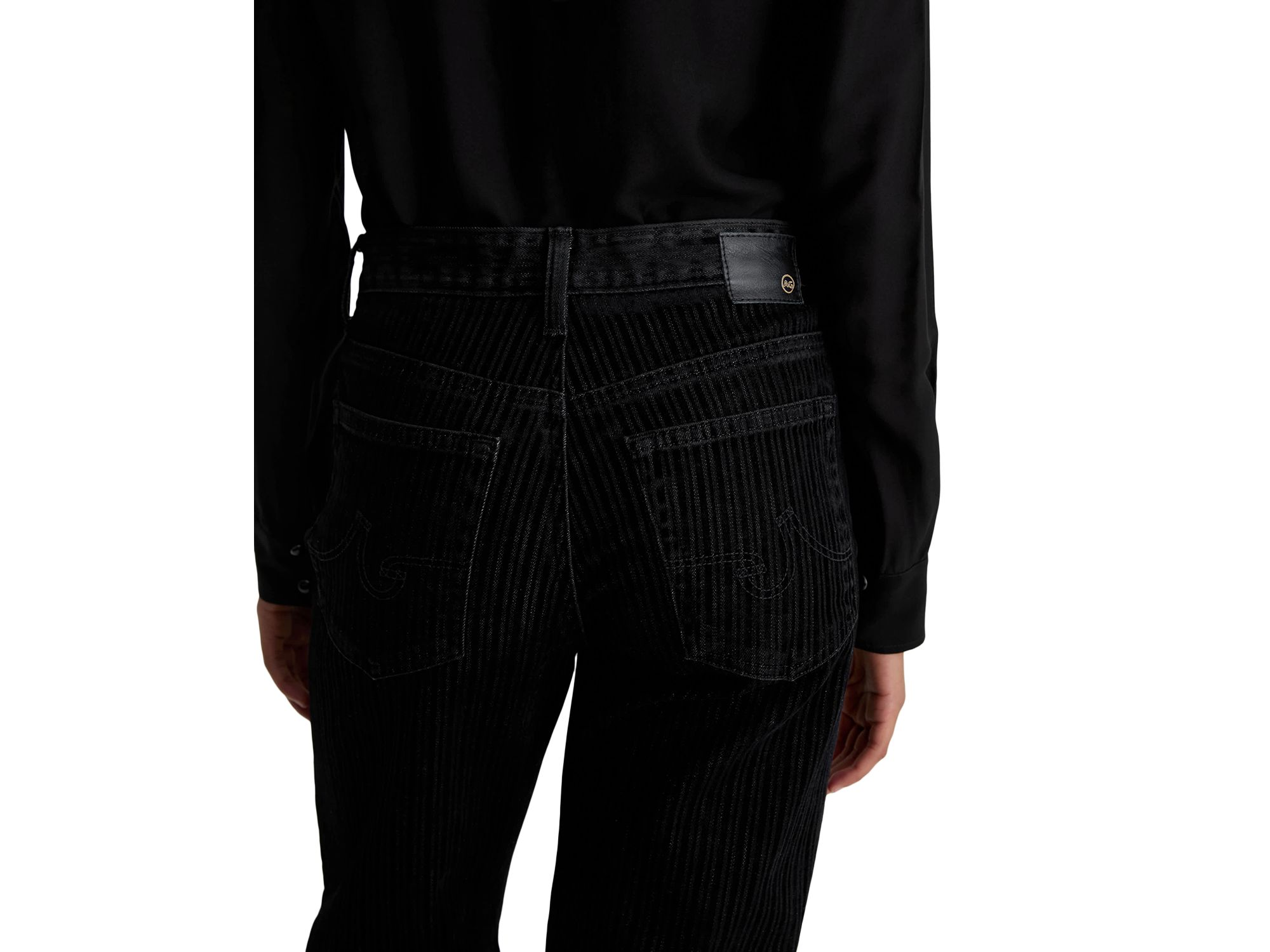 Mid Rise Flocked Velvet Pinstripe Wide Leg Jeans in Dress It Up — Image 3