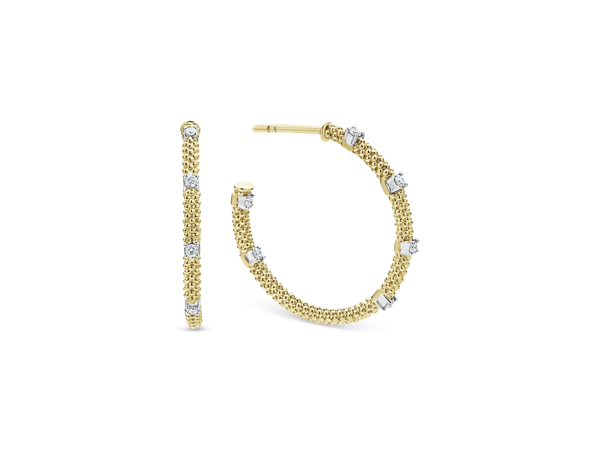 18K White & Yellow Gold Caviar Diamond Hoop Earrings — Image 3