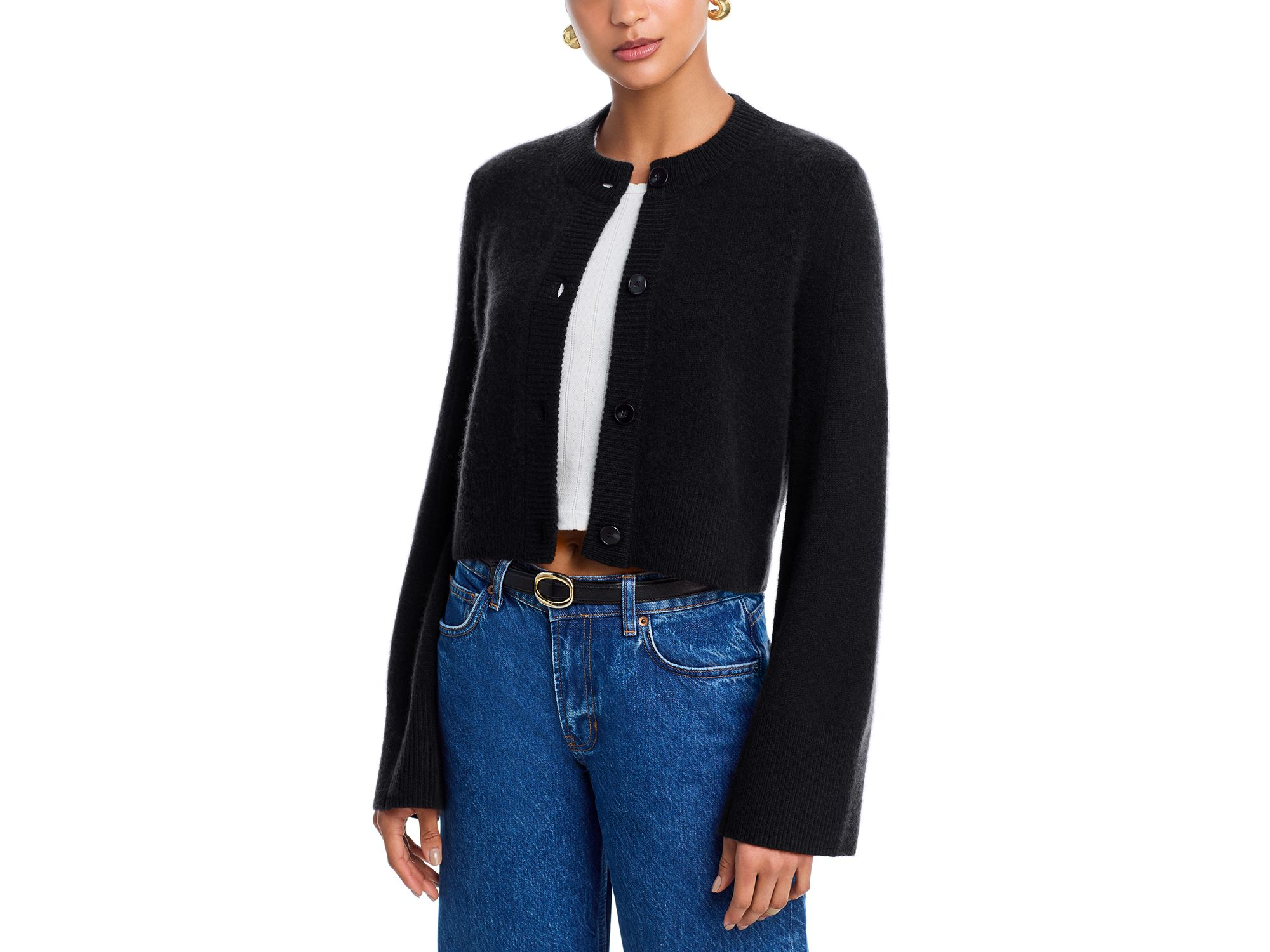 100% Cashmere Cropped Wide Sleeve Crewneck Cardigan - Exclusive — Image 7
