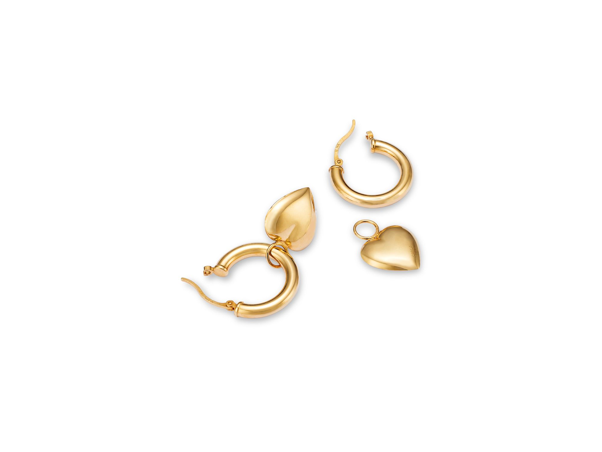 Polished Heart Dangle Hoop Earrings in 14K Yellow Gold — Image 4
