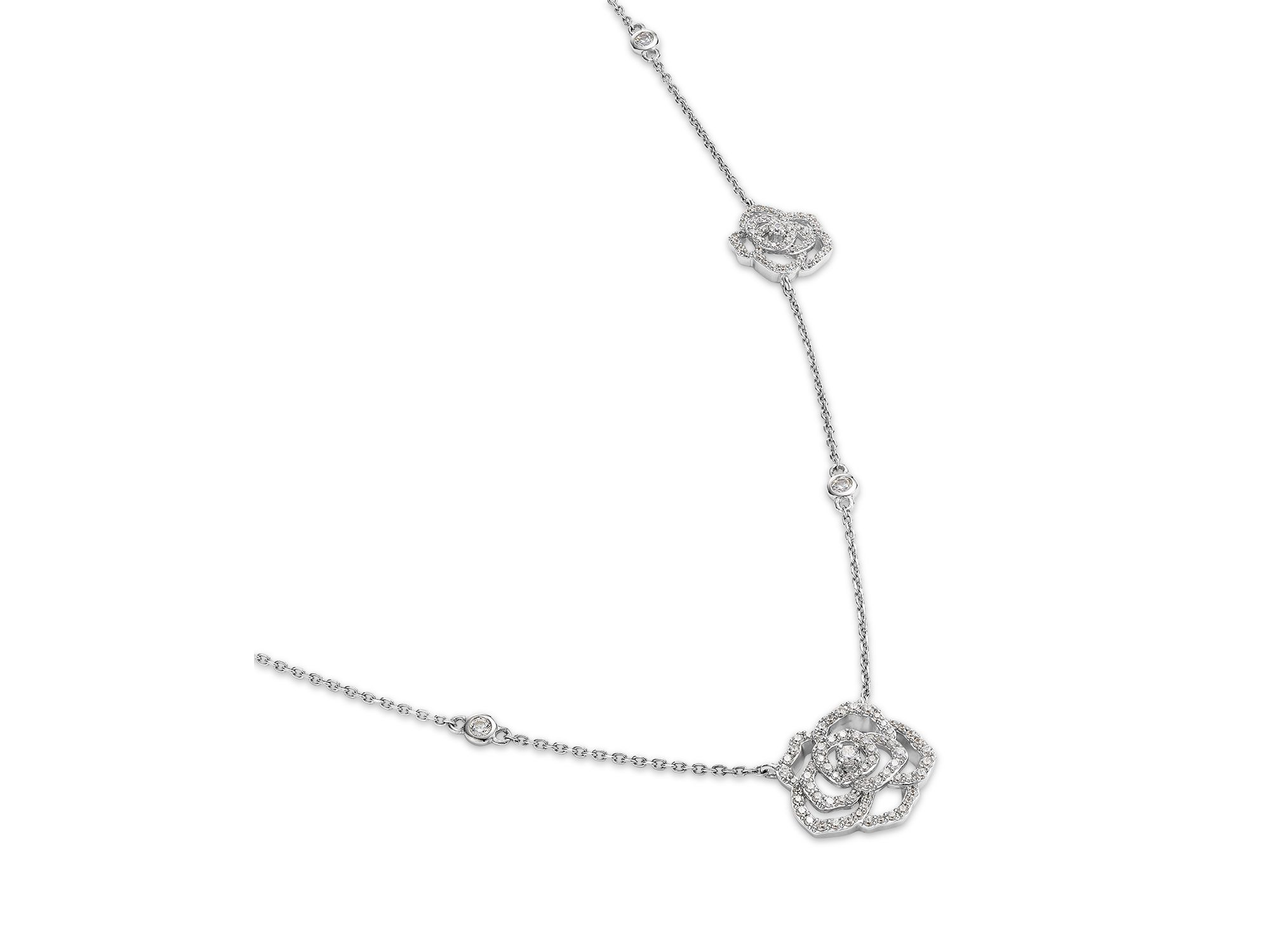 Diamond Flower Station Necklace in 14K White Gold, 0.75 tcw — Image 3