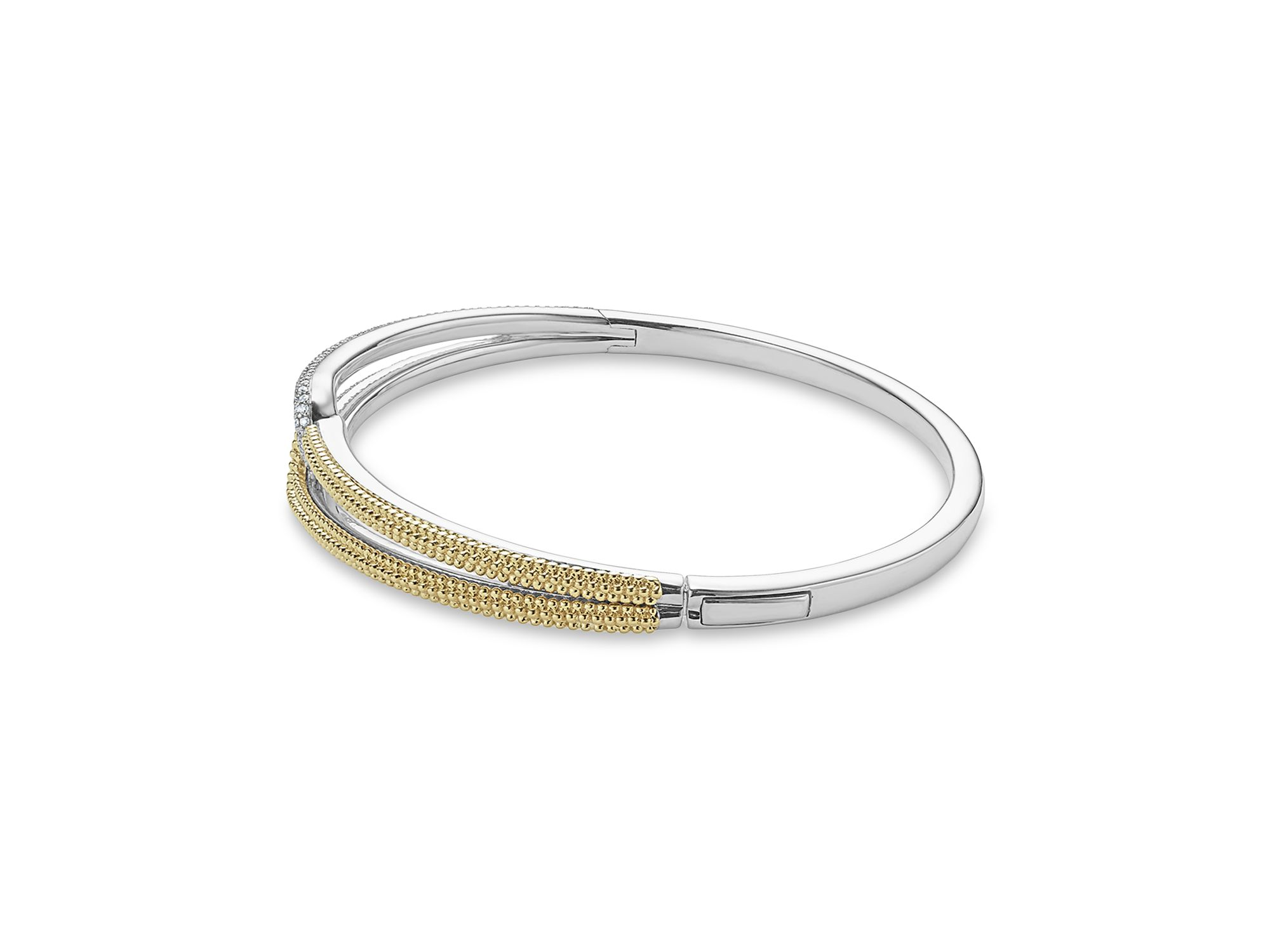 18K Yellow Gold & Sterling Silver Caviar Lux Clip Diamond Bangle Bracelet - Exclusive — Image 7