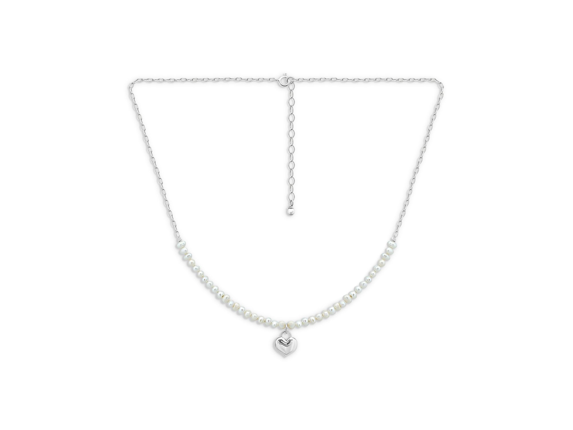 Heart & Cultured Freshwater Pearl Pendant Necklace in Sterling, 16"-18" — Image 4