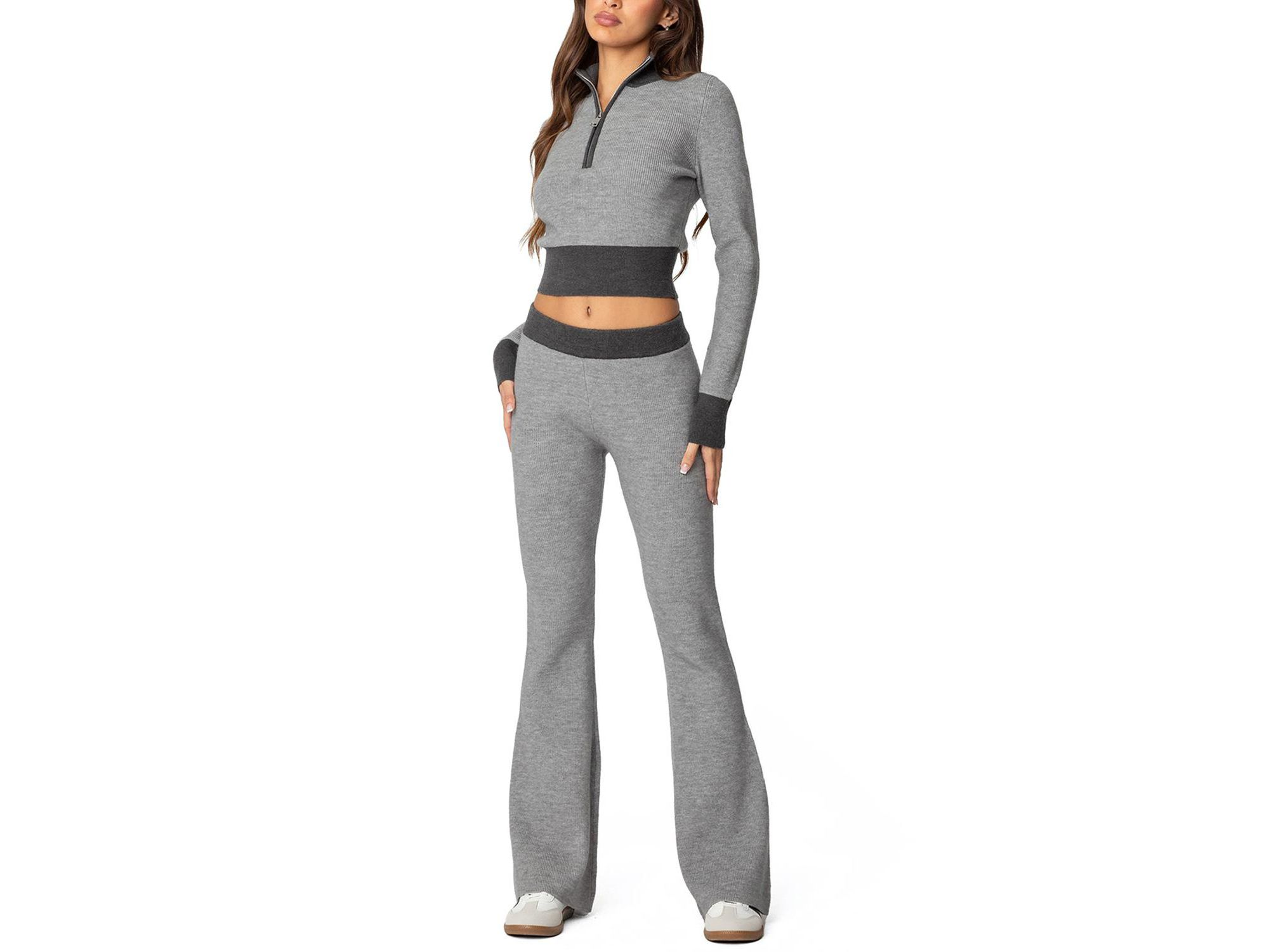 Lei Contrast Knit Flared Pants — Image 3