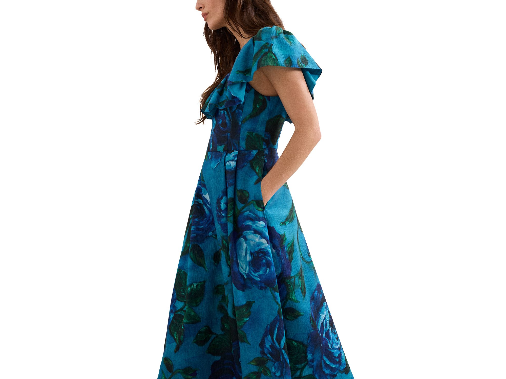Brianne Blue Floral Ruffle Midi Dress — Image 6