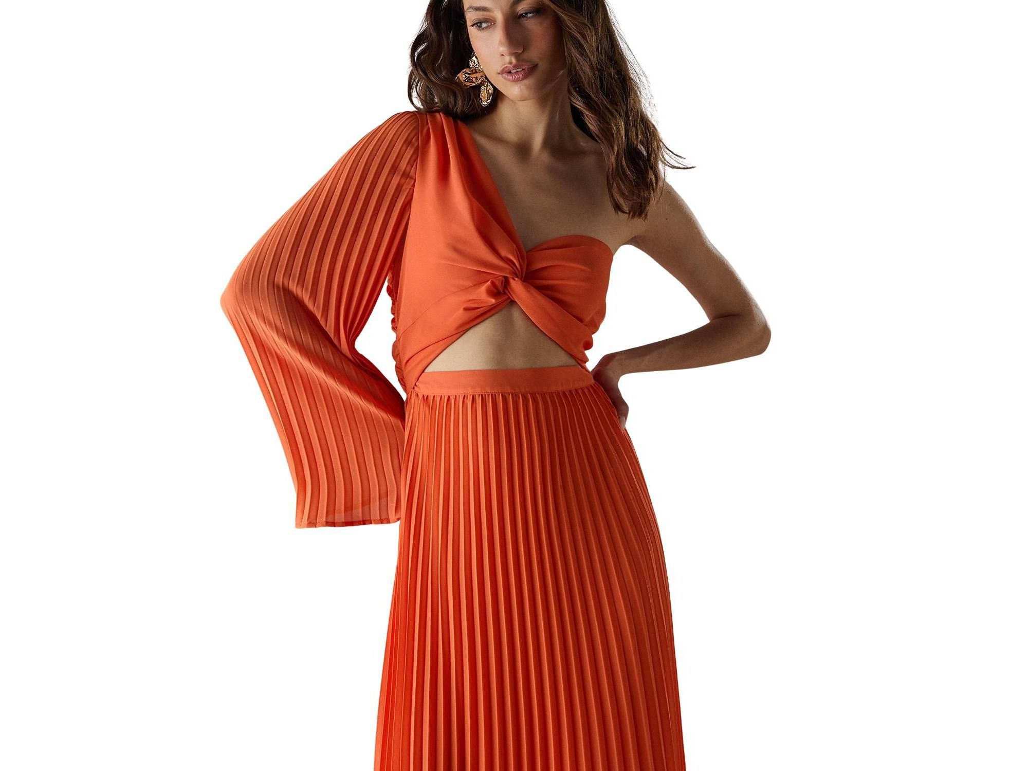 Chiffon One Shoulder Cut Out Midi Dress — Image 3